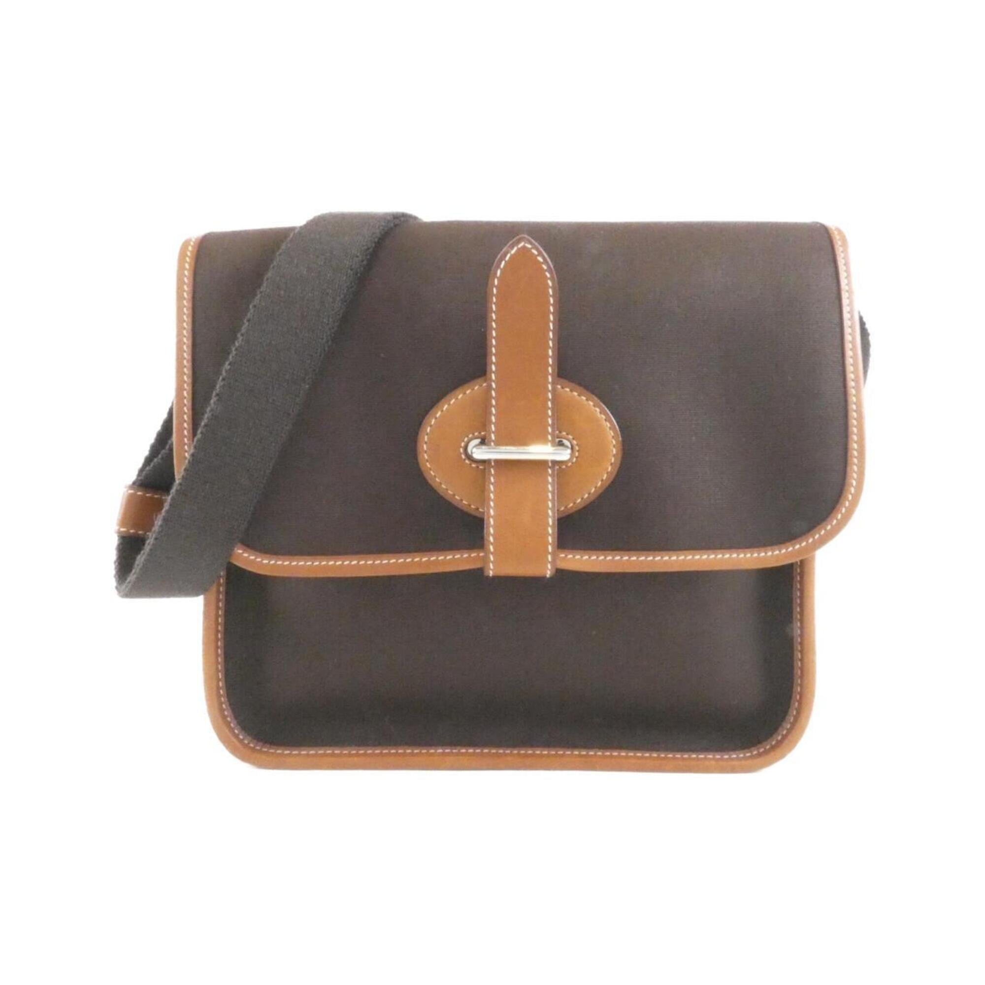 Hermes Brown Toile Officier Barenia Leather Shoulder Bag (Pre-Owned)