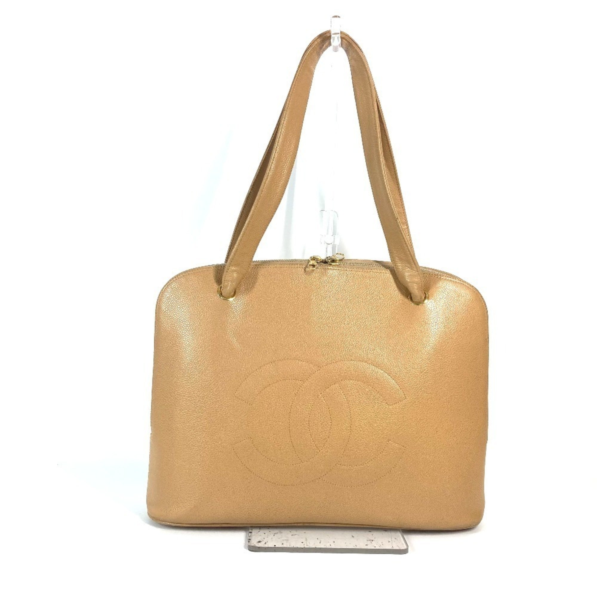 Chanel Beige Grained Calfskin Shoulder Bag Tote Bag (Pre-Owned)