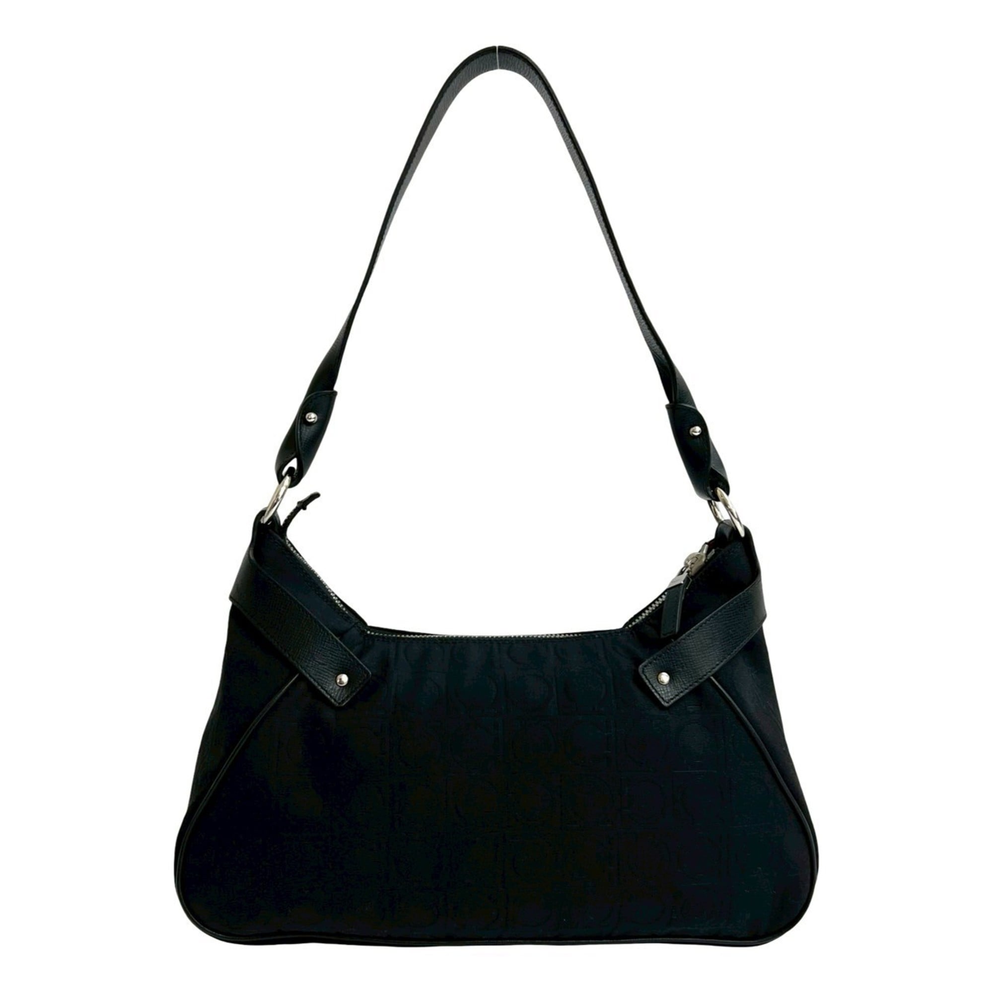 Salvatore Ferragamo Black Canvas Leather Shoulder Bag (Pre-Owned)