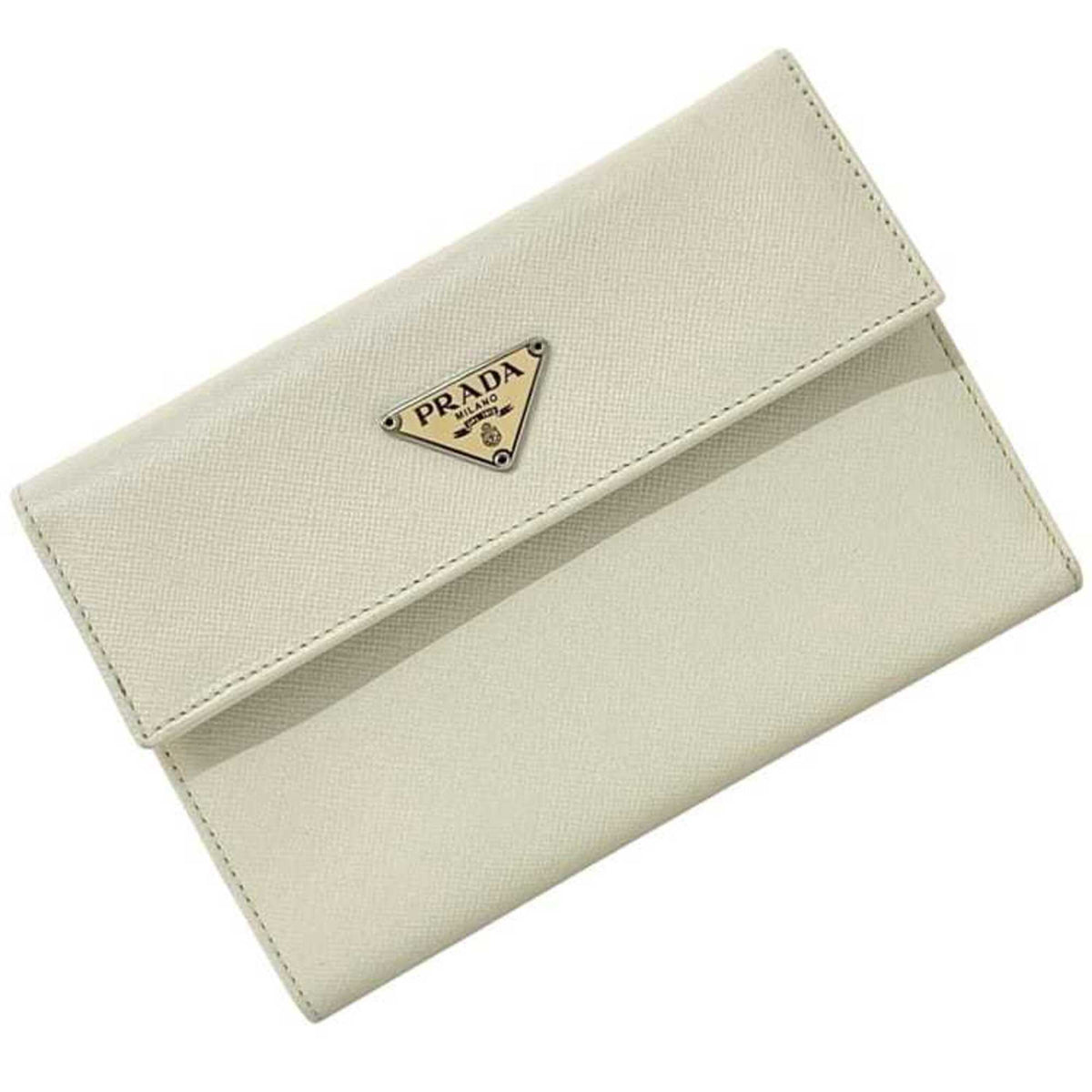 Prada Saffiano Talco White Leather Wallet (Tri-Fold) (Pre-Owned)