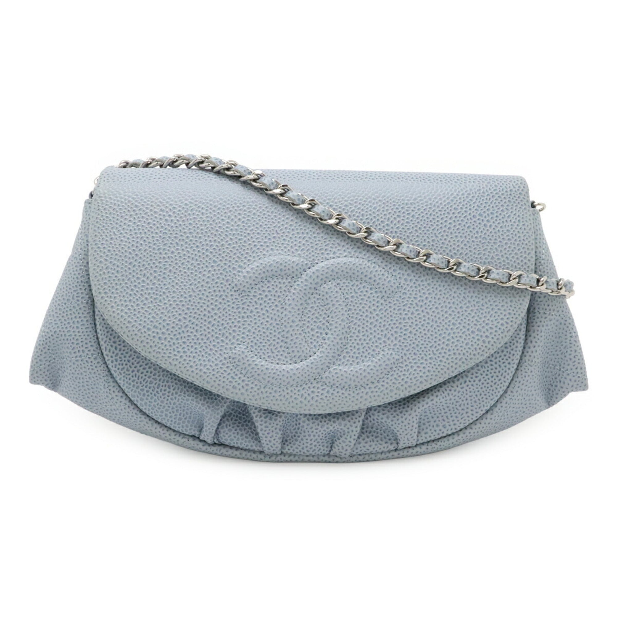 Chanel Light Blue Grained Calfskin Pochette Shoulder Bag (Pre-Owned)