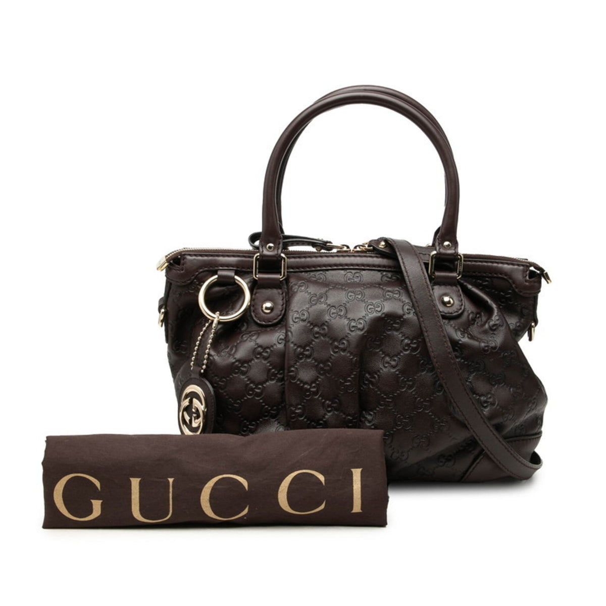 Gucci Sukey Brown Leather Handbag Shoulder Bag (Pre-Owned)