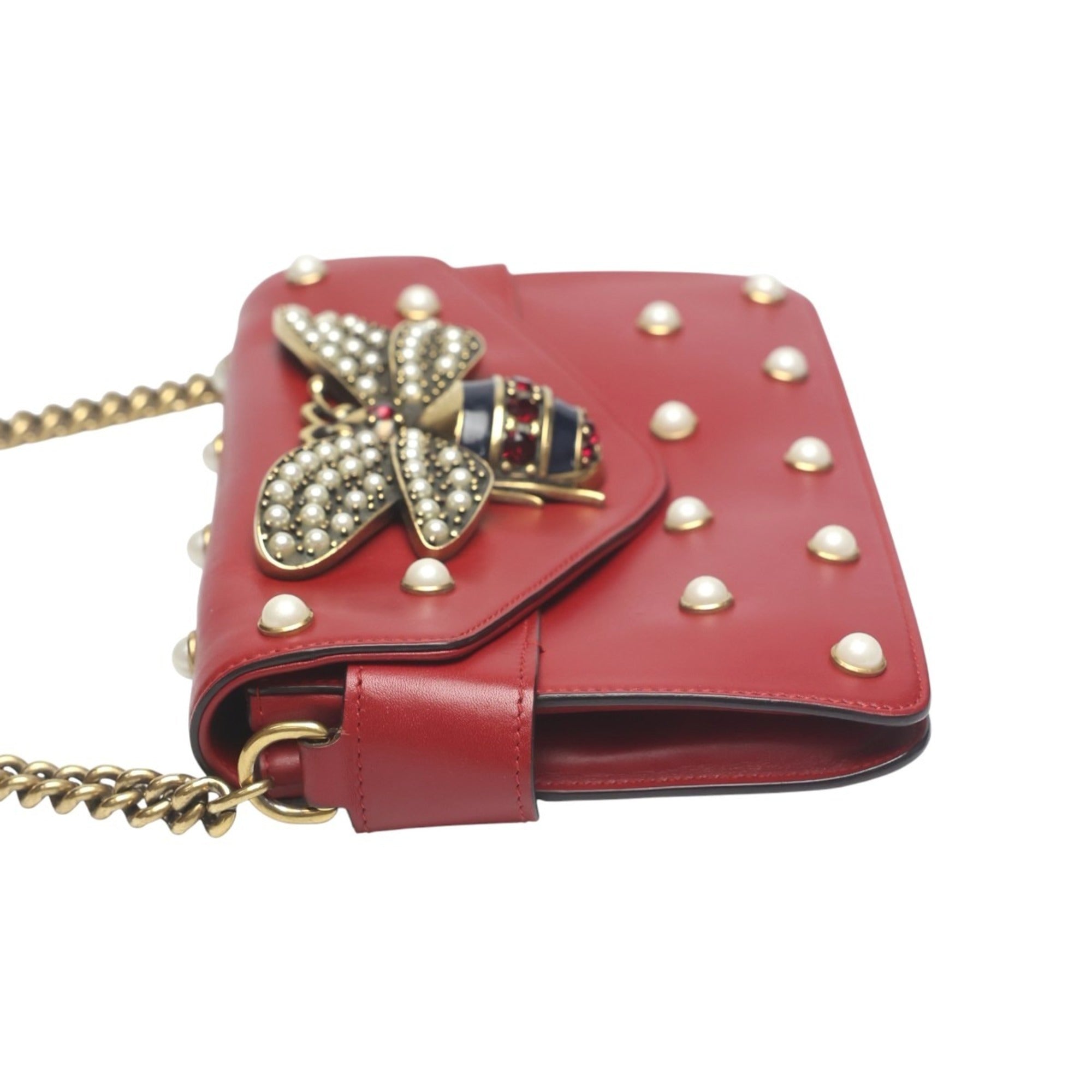 Gucci Red Color Leather Handbag Shoulder Bag (Pre-Owned)