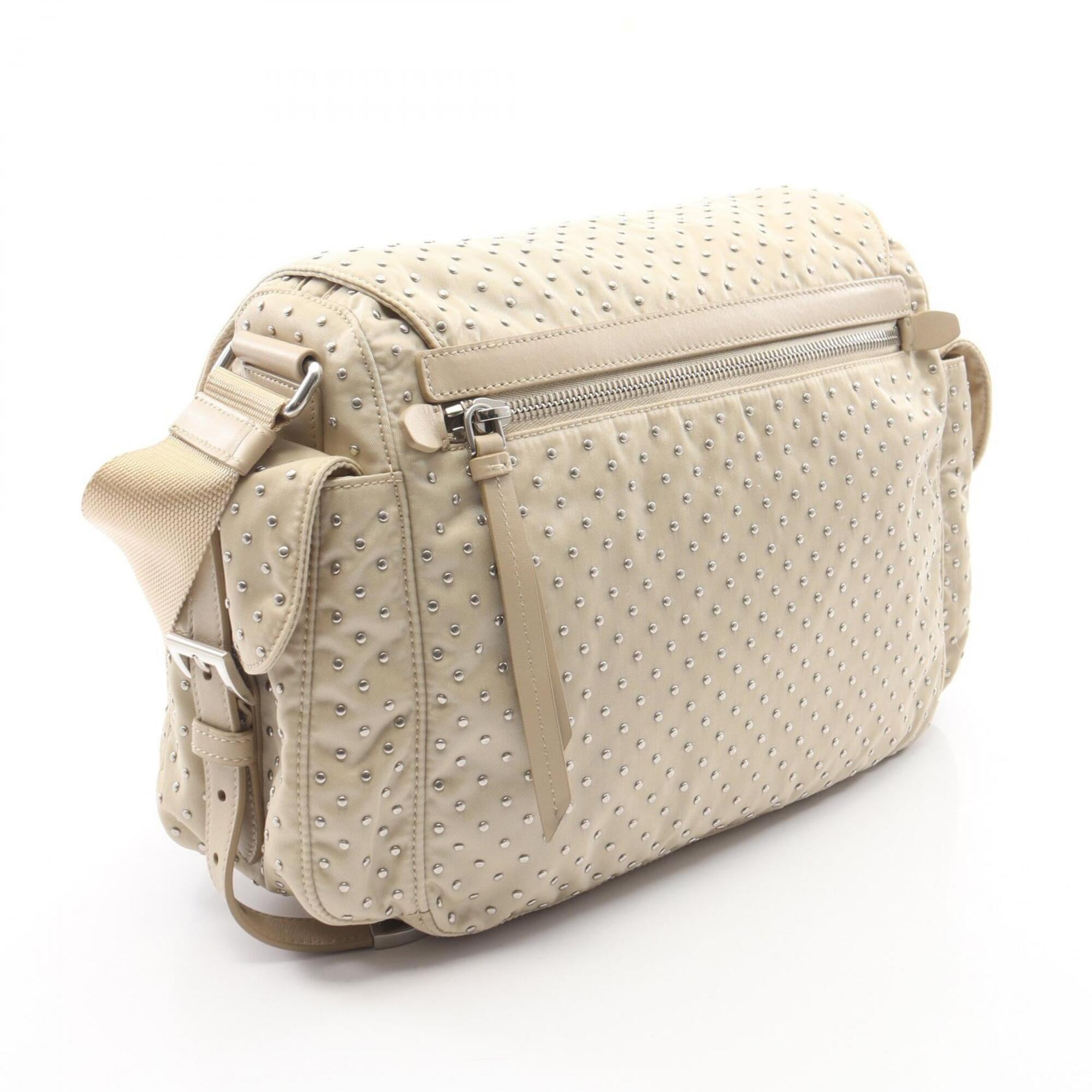 Prada Beige Nylon Leather Handbag Shoulder Bag (Pre-Owned)