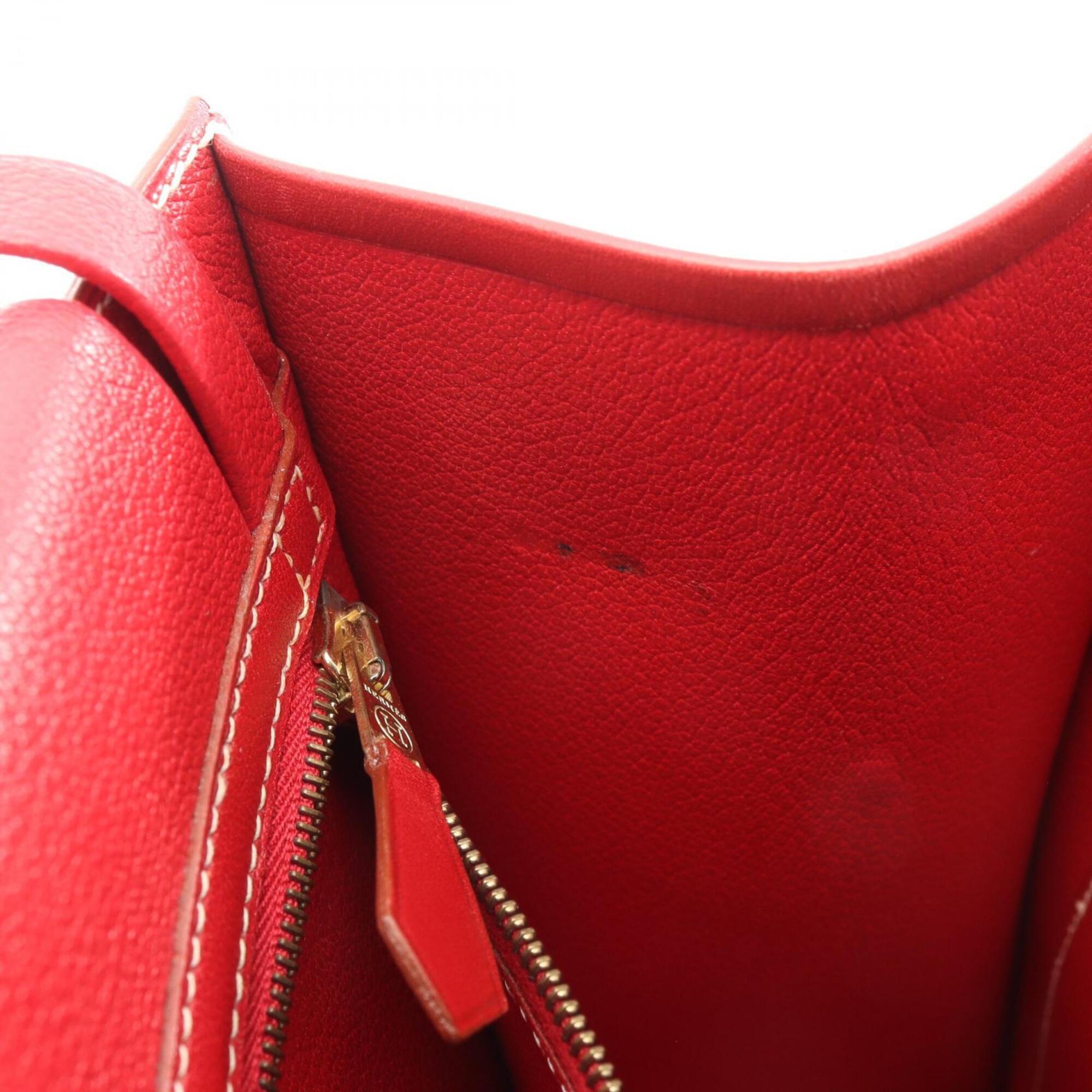 Hermes Red Color Chevre Leather Box Calf Leather Handbag (Pre-Owned)