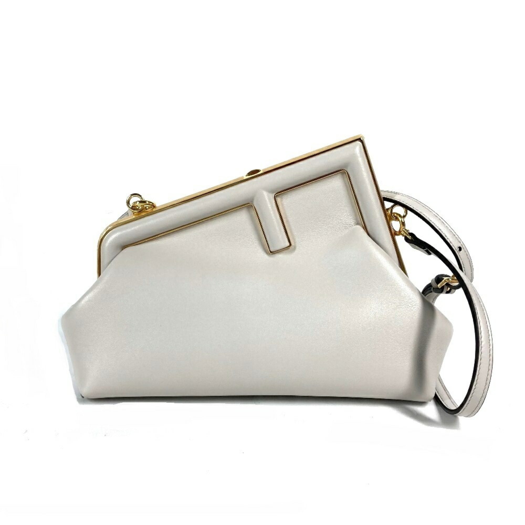 Fendi Gray White Leather Clutch Bag Pochette Shoulder Bag (Pre-Owned)