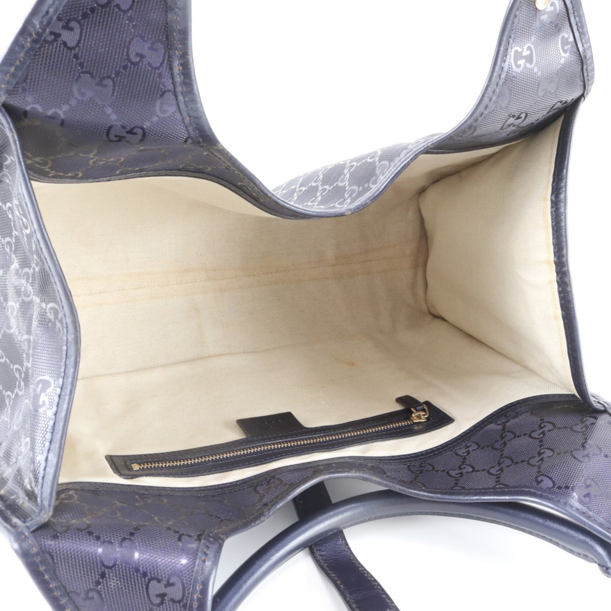 Gucci Navy Leather Coated Canvas Shoulder Bag Tote Bag (Pre-Owned)
