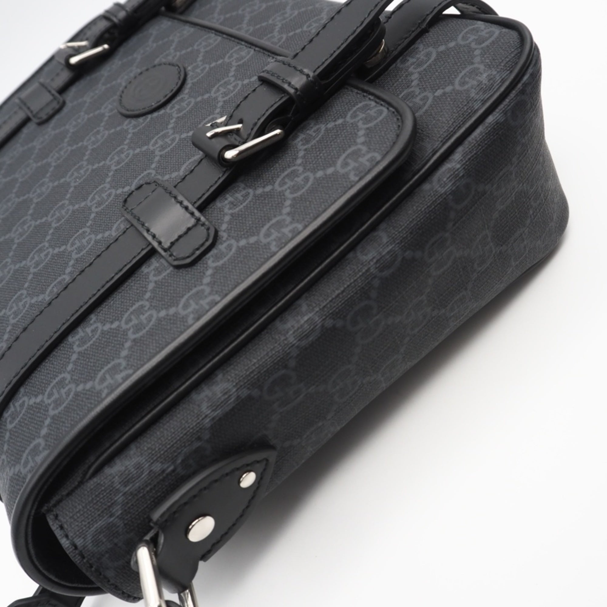 Gucci Black Gray Coated Canvas Messenger Bag Shoulder Bag (Pre-Owned)