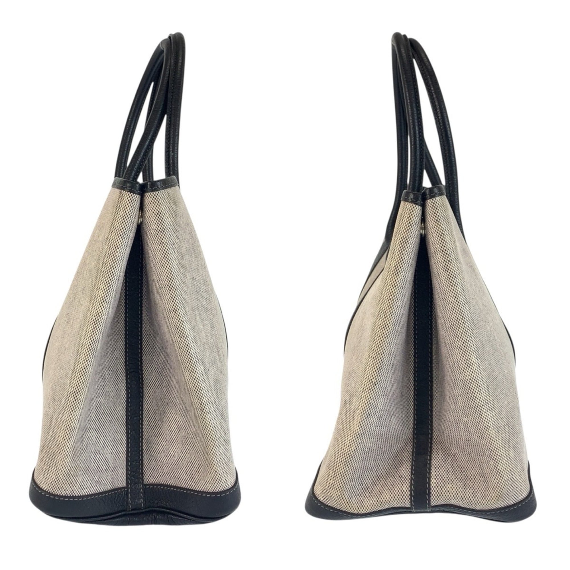 Hermes Black Gray Toile H Leather Handbag Tote Bag (Pre-Owned)