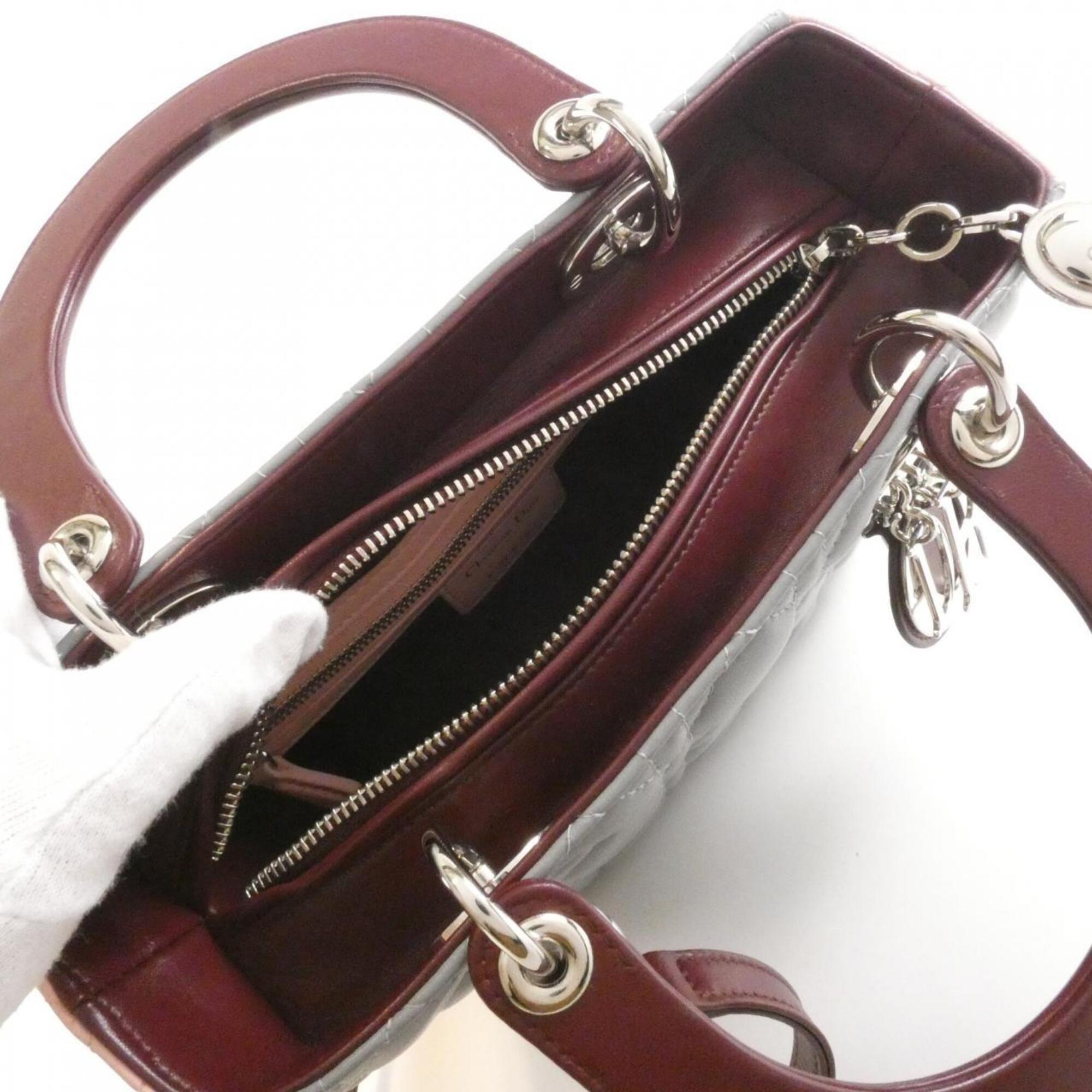 Christian Dior Bordeaux Gray Pink Leather Handbag (Pre-Owned)