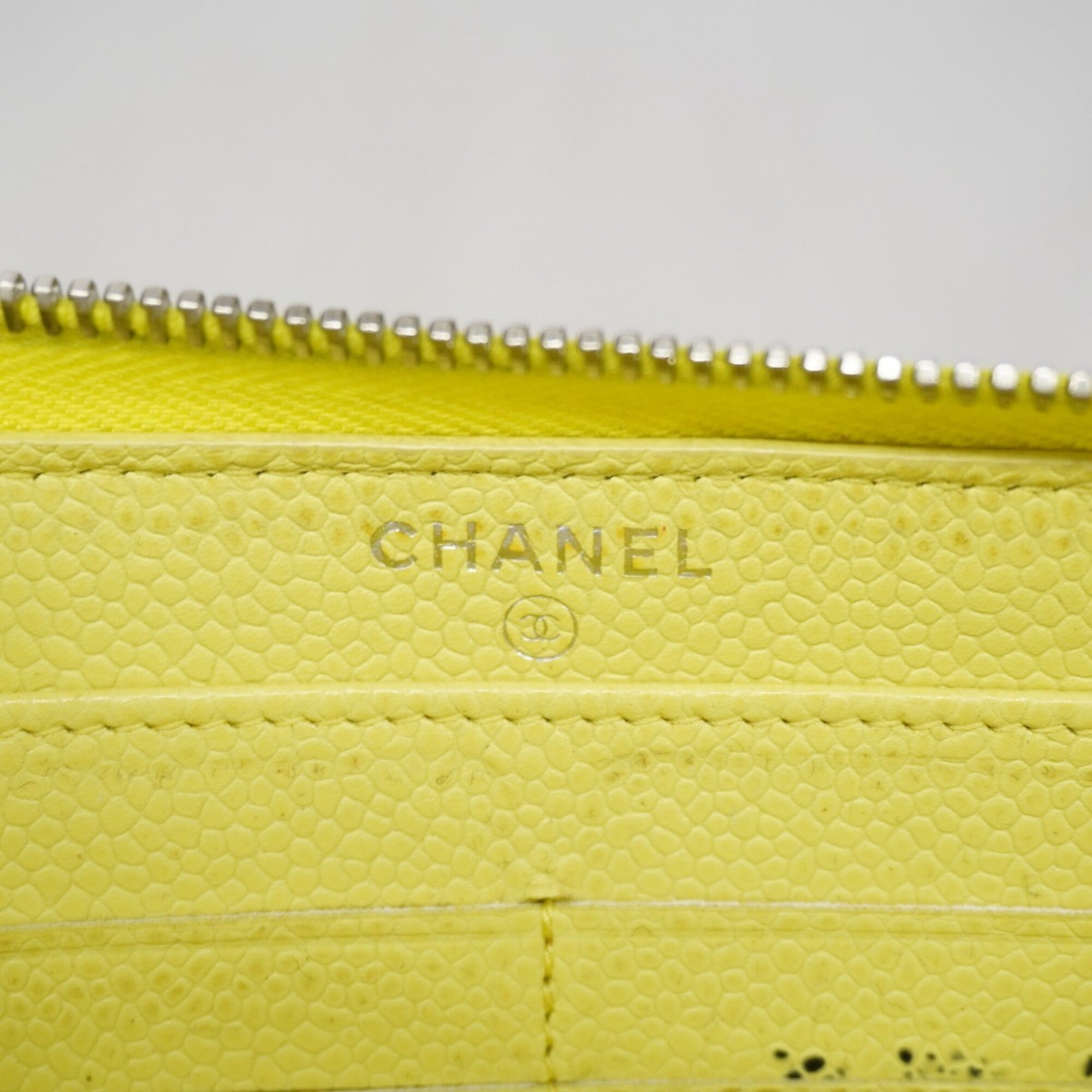 Chanel Yellow Grained Calfskin Long Wallet (Bi-Fold) (Pre-Owned)