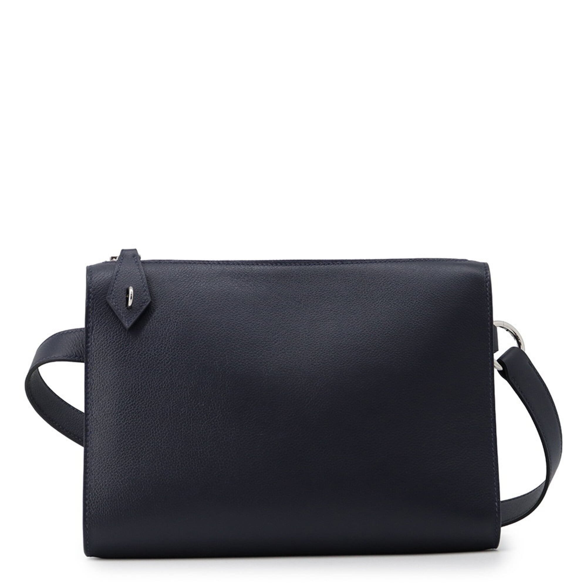 Hermes Blue Navy Evergrain Leather Clutch Bag Shoulder Bag (Pre-Owned)