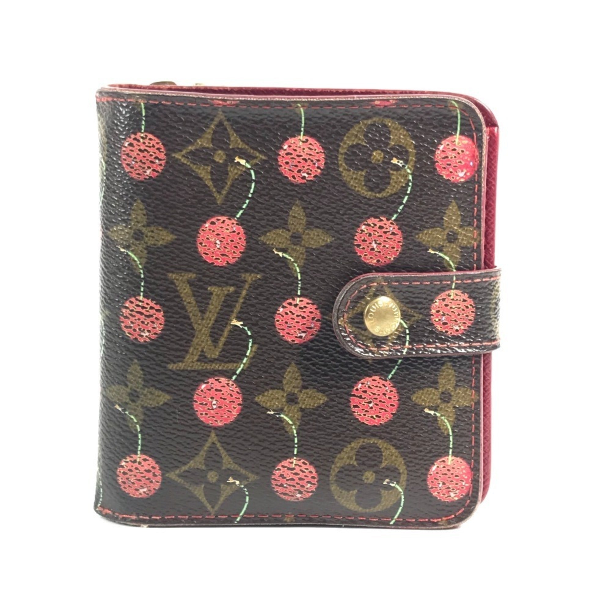 Louis Vuitton Brown Red Color Monogram Cherry Blossom Canvas Wallet (Bi-Fold) (Pre-Owned)