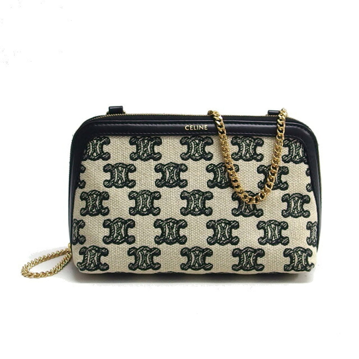 Celine Black Ivory White Canvas Leather Shoulder Bag (Pre-Owned)