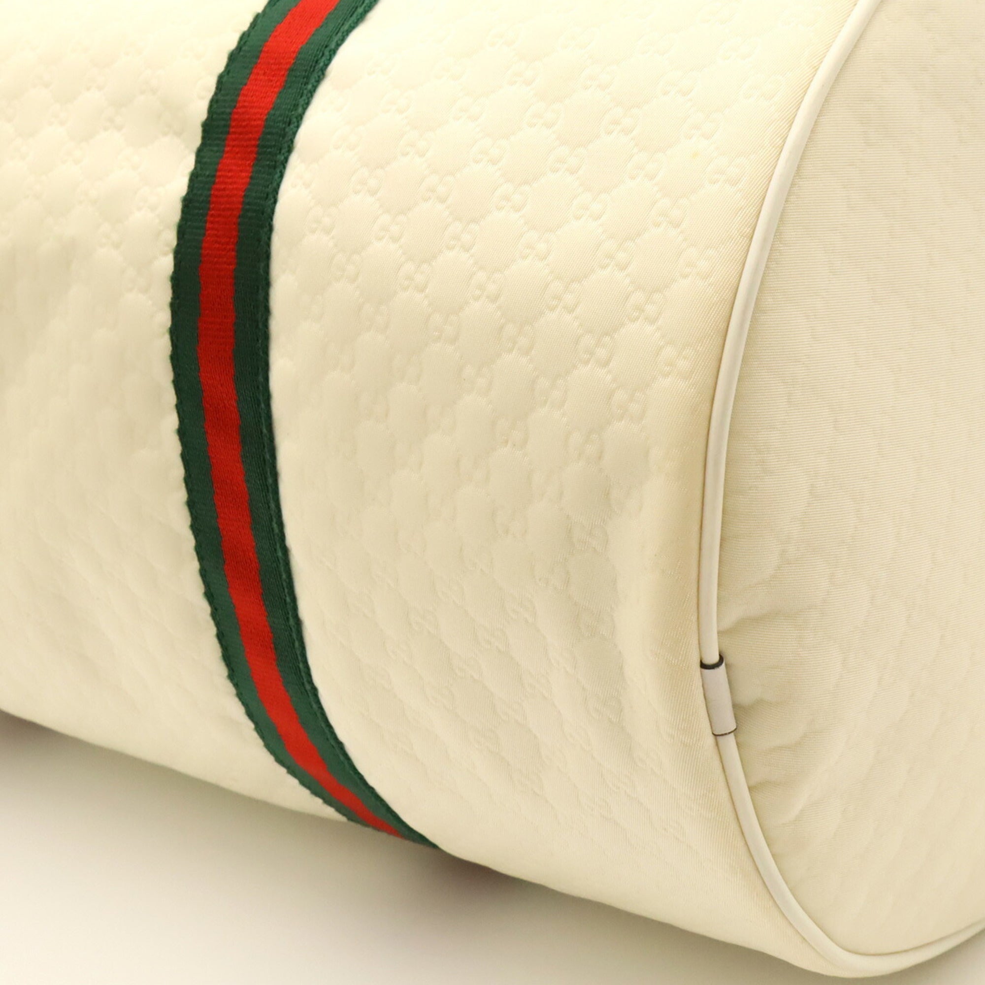 Gucci Green Red Color White Nylon Canvas Leather Boston Bag Shoulder Bag (Pre-Owned)