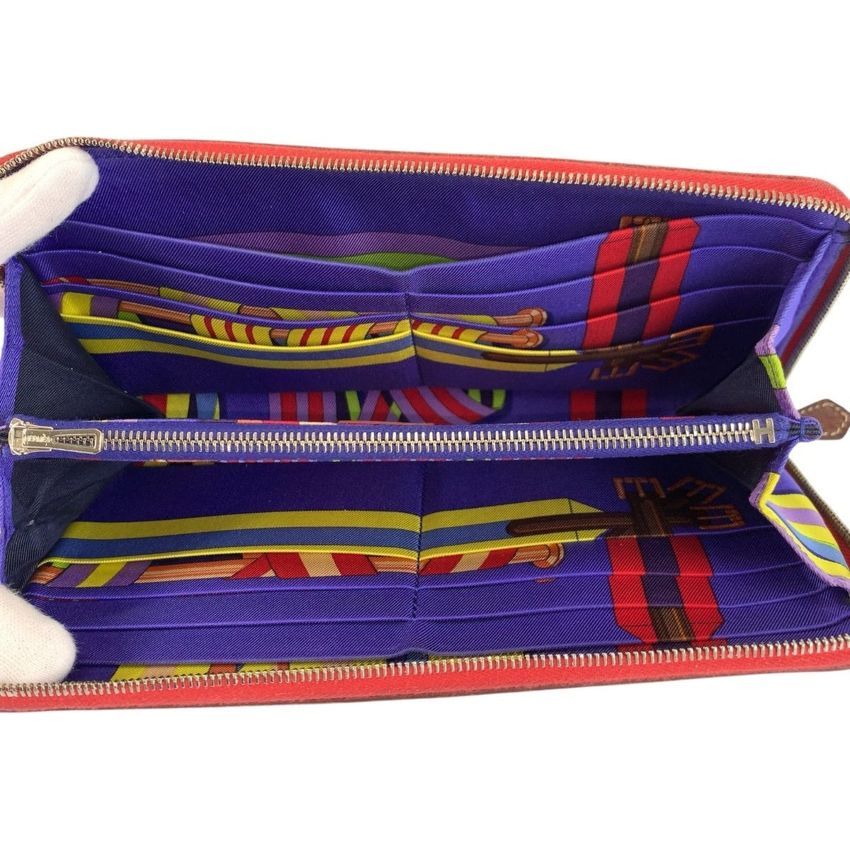 Hermes Red Color Epsom Leather Silk Long Wallet (Bi-Fold) (Pre-Owned)