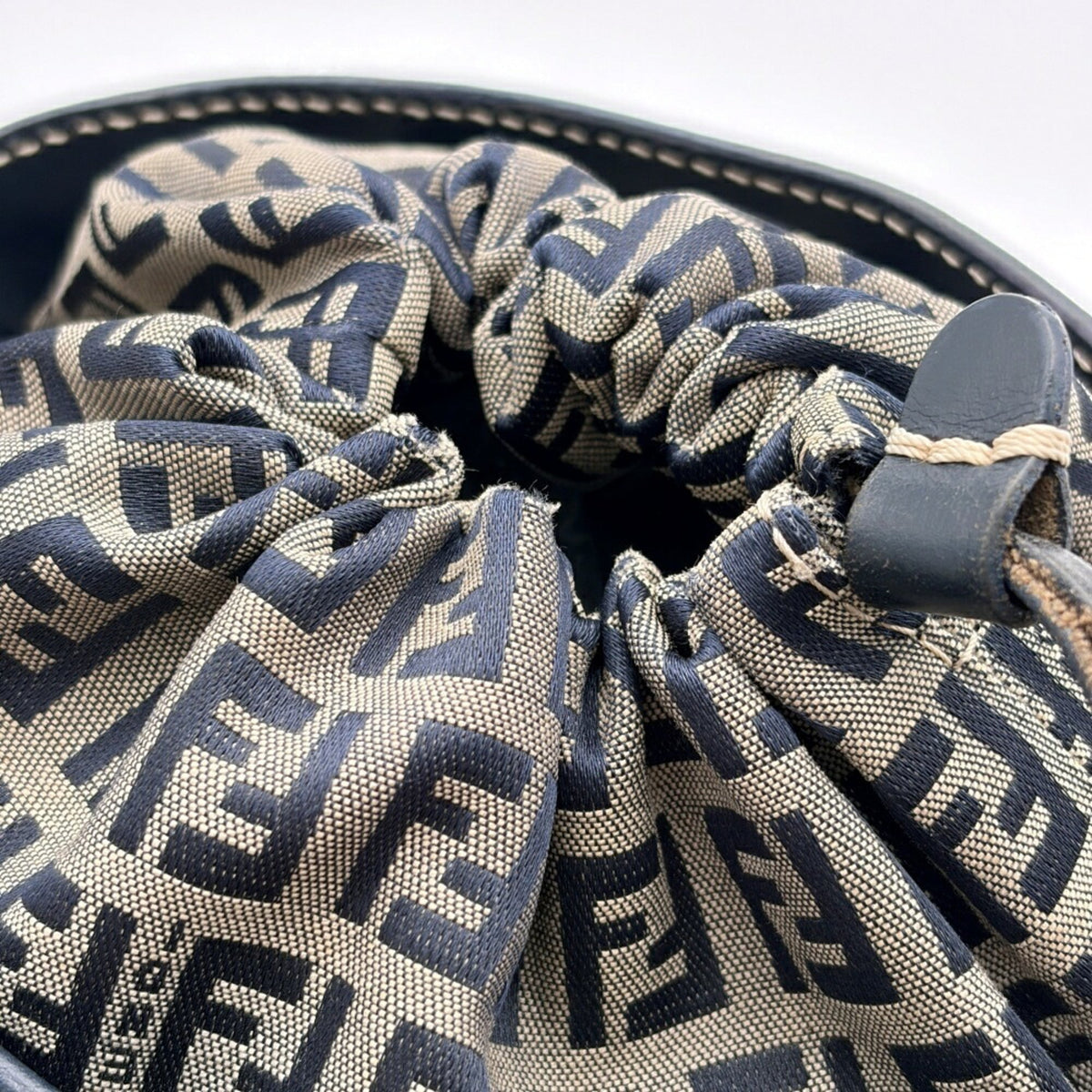 Fendi Zucca Navy Canvas Leather Shoulder Bag (Pre-Owned)