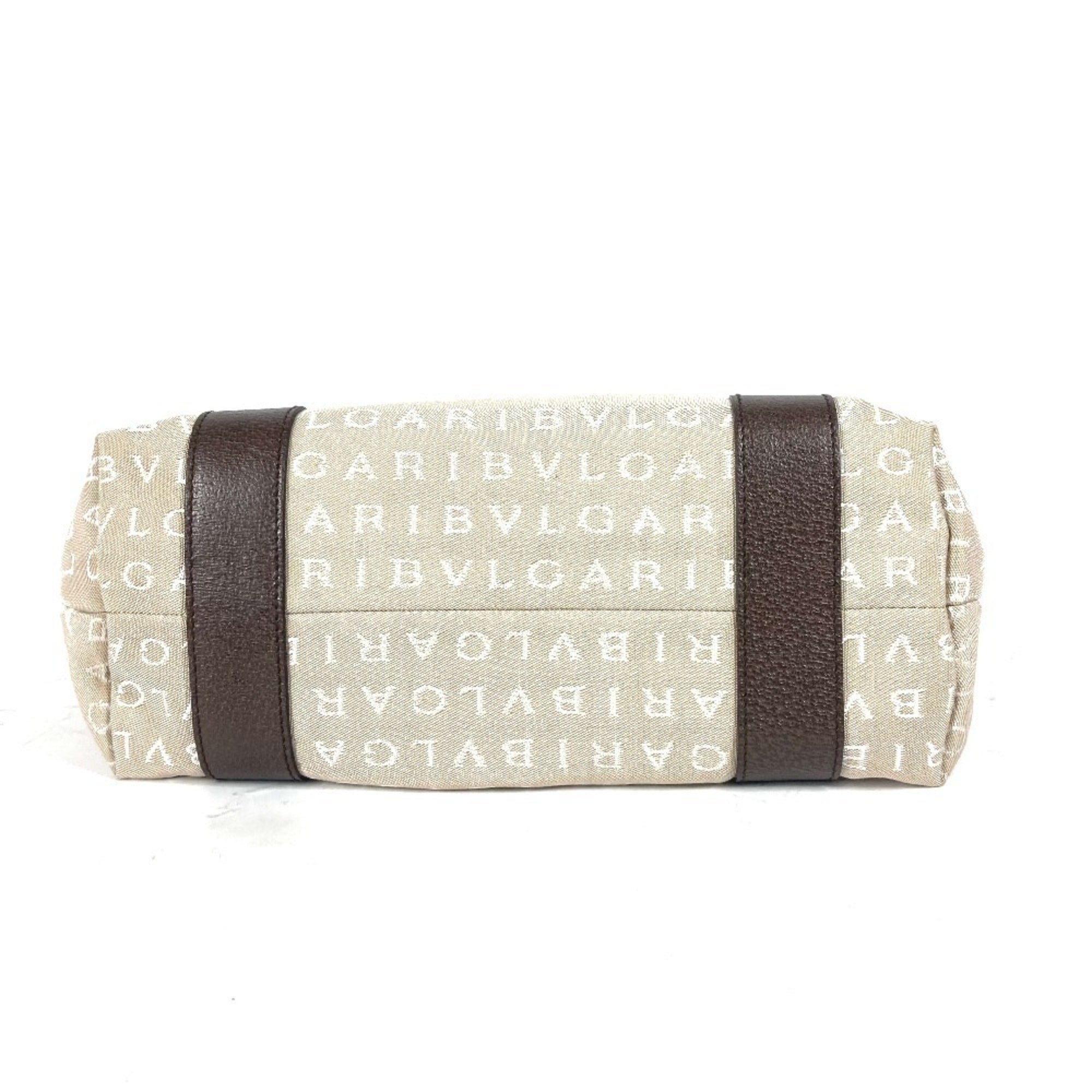 Bvlgari Beige Canvas Leather Shoulder Bag Tote Bag (Pre-Owned)