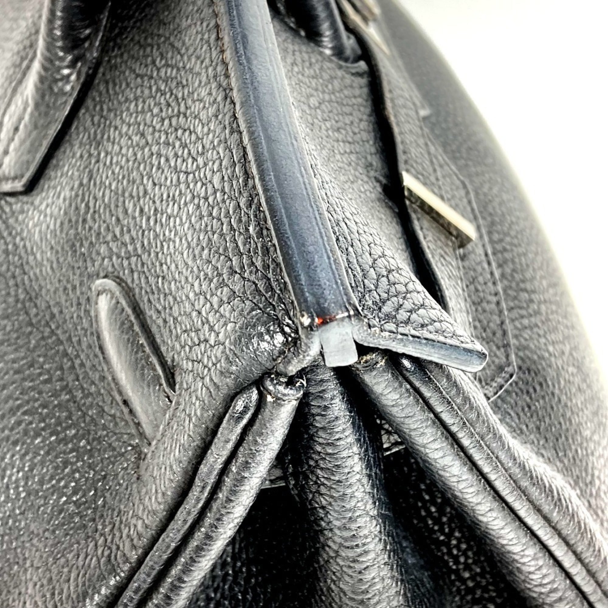 Hermes Birkin Black Leather Handbag Tote Bag (Pre-Owned)