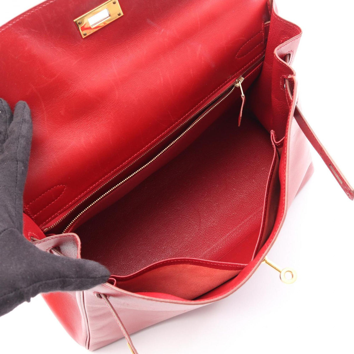 Hermes Red Color Tadelakt Leather Handbag (Pre-Owned)