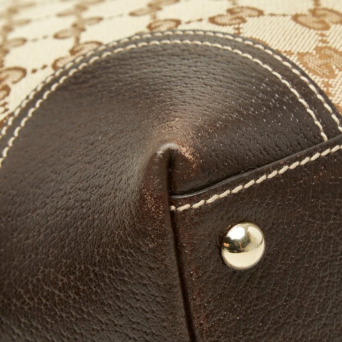 Gucci Beige Brown Canvas Leather Tote Bag (Pre-Owned)