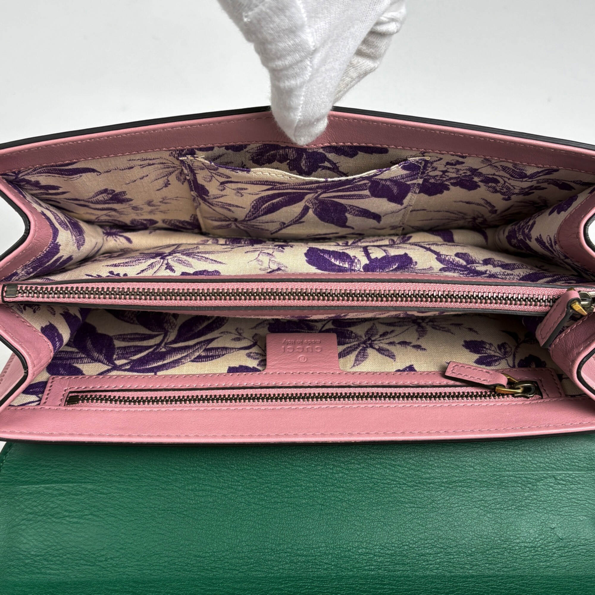 Gucci Animalier Green Pink Leather Shoulder Bag (Pre-Owned)