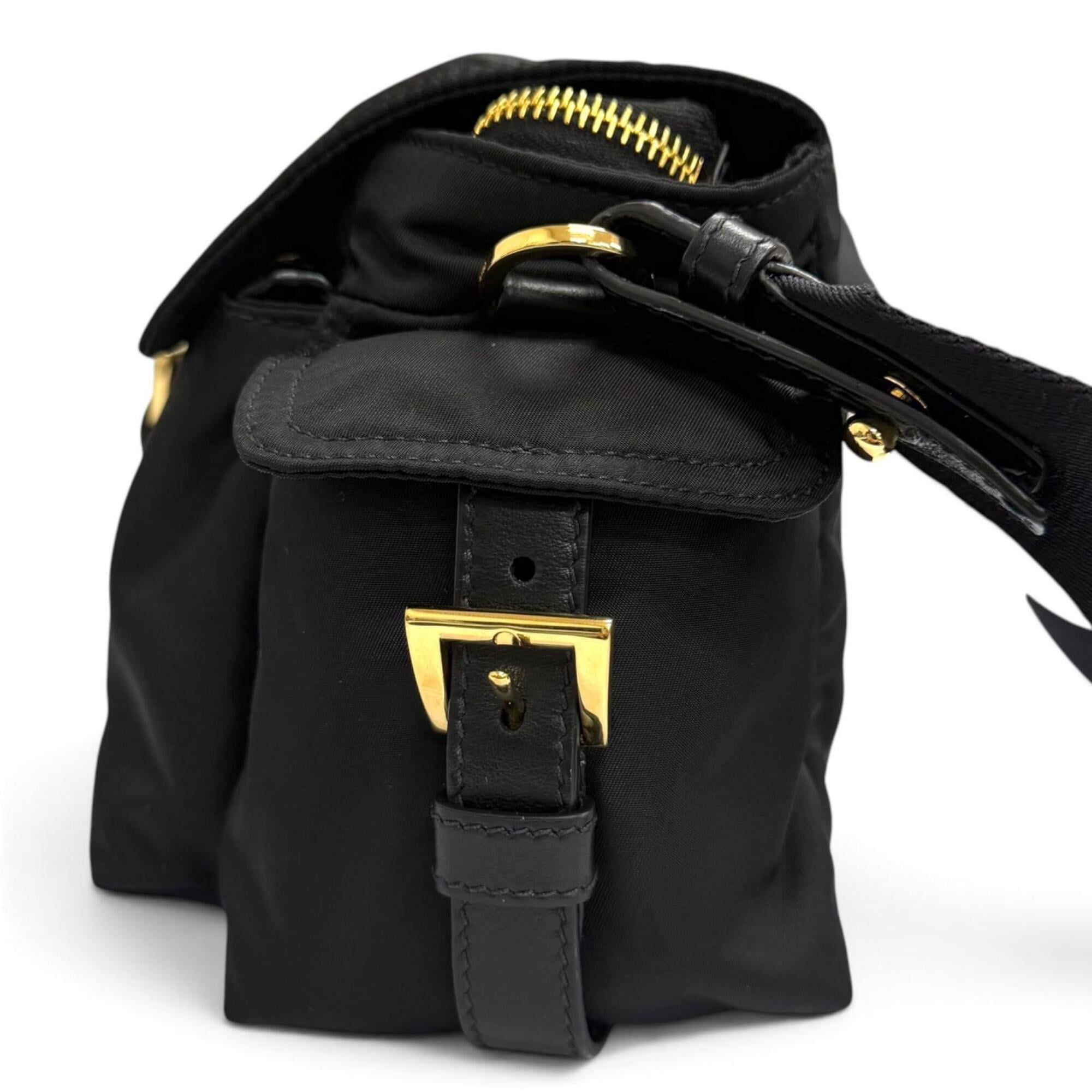 Prada Black Gold Polyamide Leather Shoulder Bag (Pre-Owned)