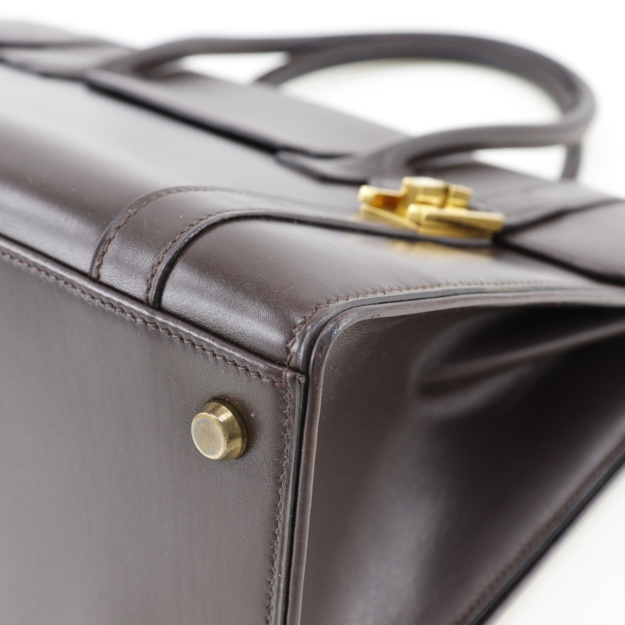 Hermes Drag Brown Box Calf Leather Handbag (Pre-Owned)