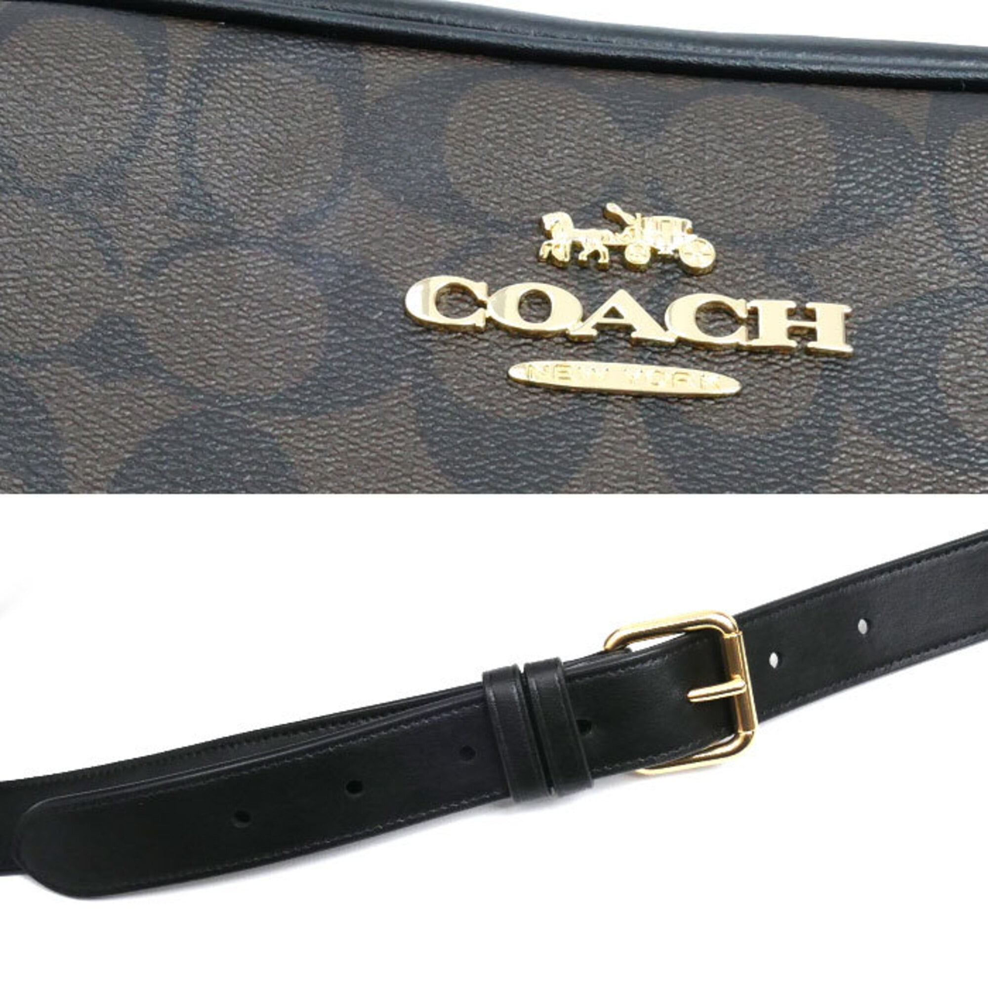 Coach Black Brown Coated Canvas Leather Shoulder Bag (Pre-Owned)