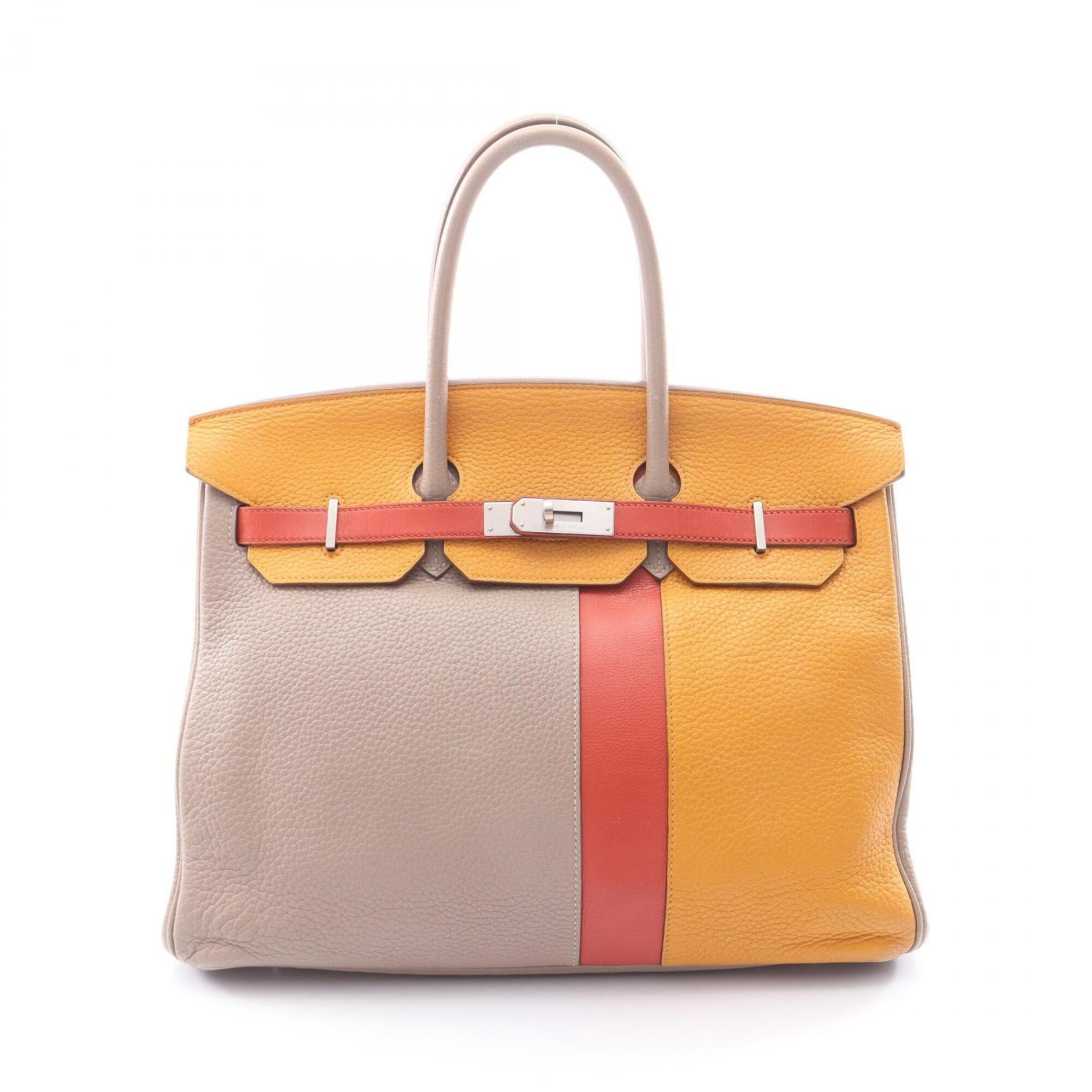 Hermes Beige Bordeaux Orange Taurillon Clemence Leather Swift Leather Handbag (Pre-Owned)