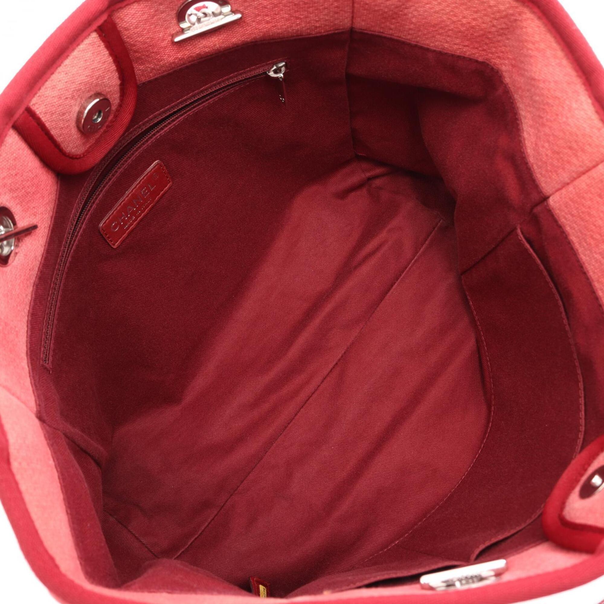 Chanel Bordeaux Red Color Canvas Leather Handbag Tote Bag (Pre-Owned)
