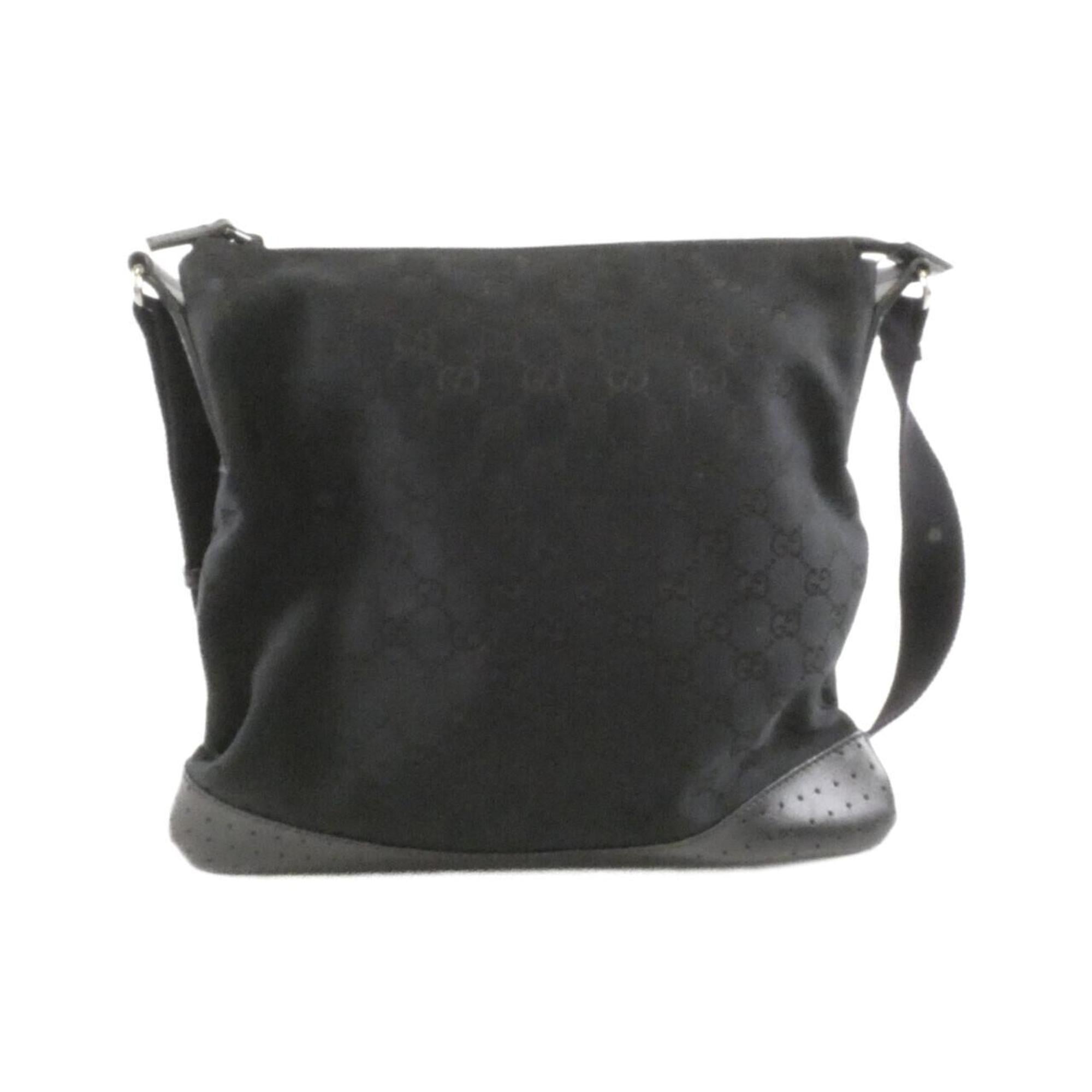 Gucci Gg Canvas Black Gg Canvas Leather Shoulder Bag (Pre-Owned)
