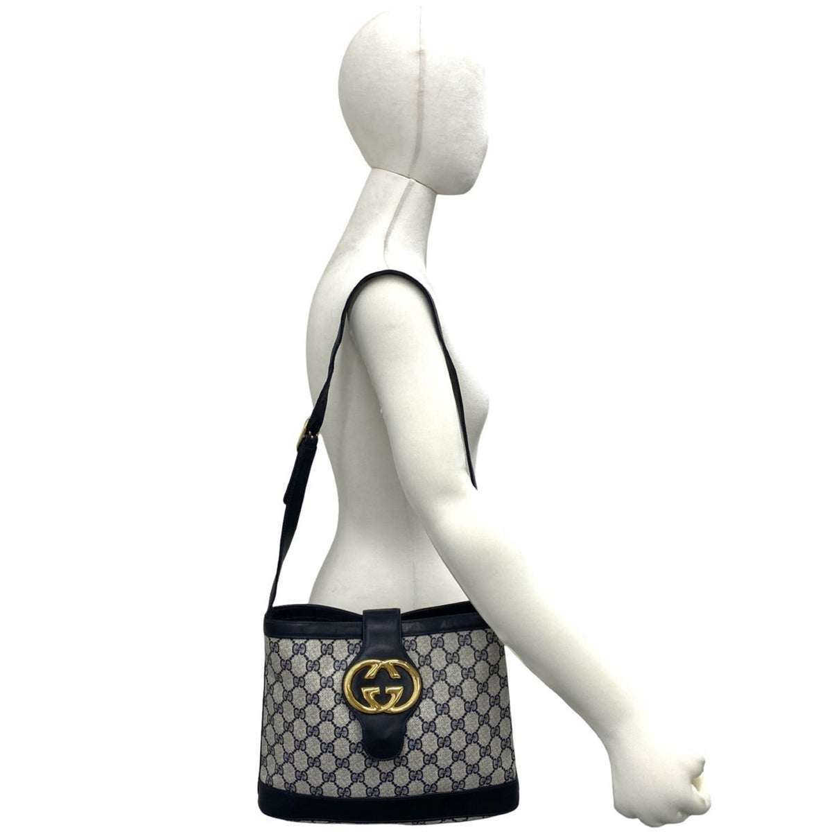 Gucci Navy Leather Pvc Shoulder Bag (Pre-Owned)