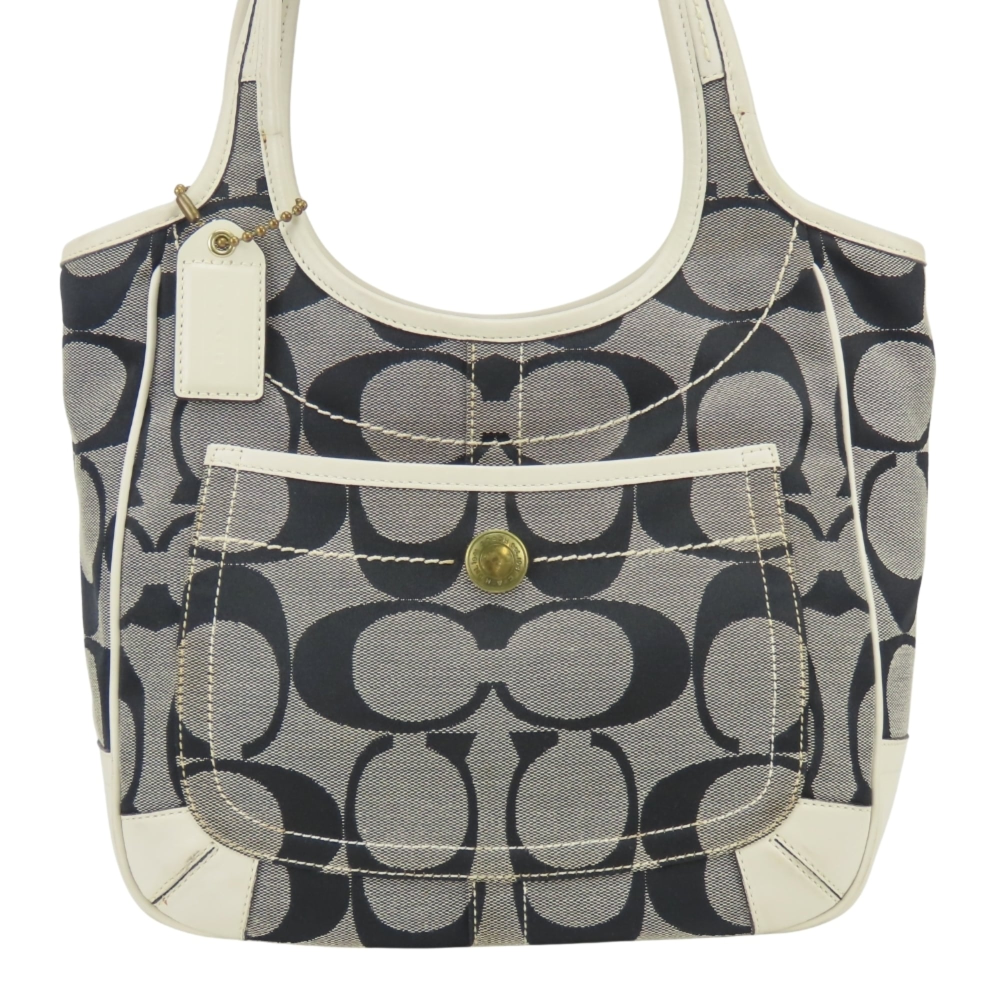 Coach Gray White Canvas Leather Tote Bag (Pre-Owned)