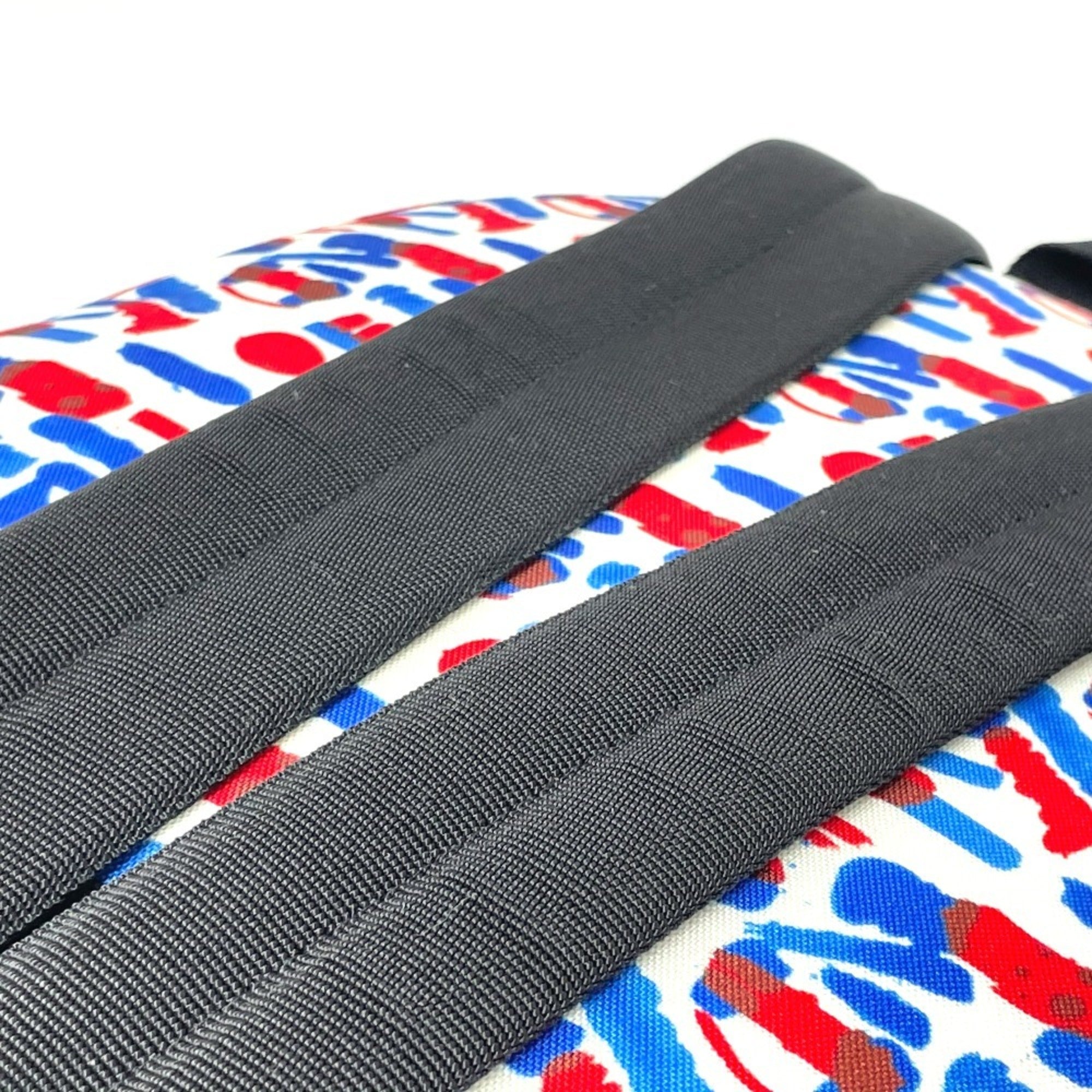 Saint Laurent Blue Red Color White Leather Canvas Backpack (Pre-Owned)