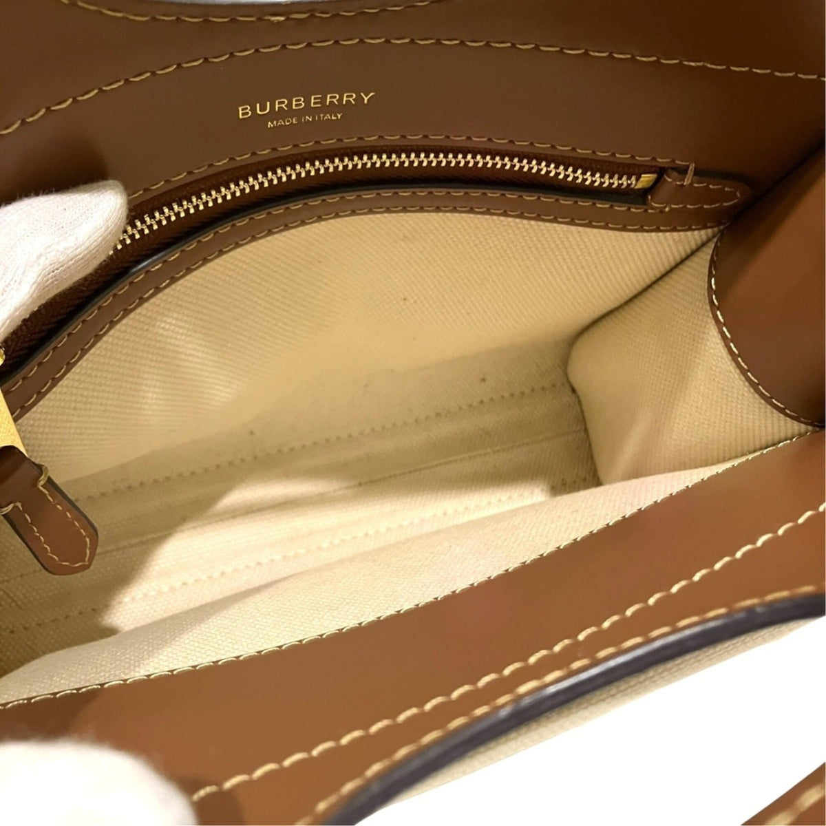 Burberry Brown White Canvas Leather Handbag (Pre-Owned)