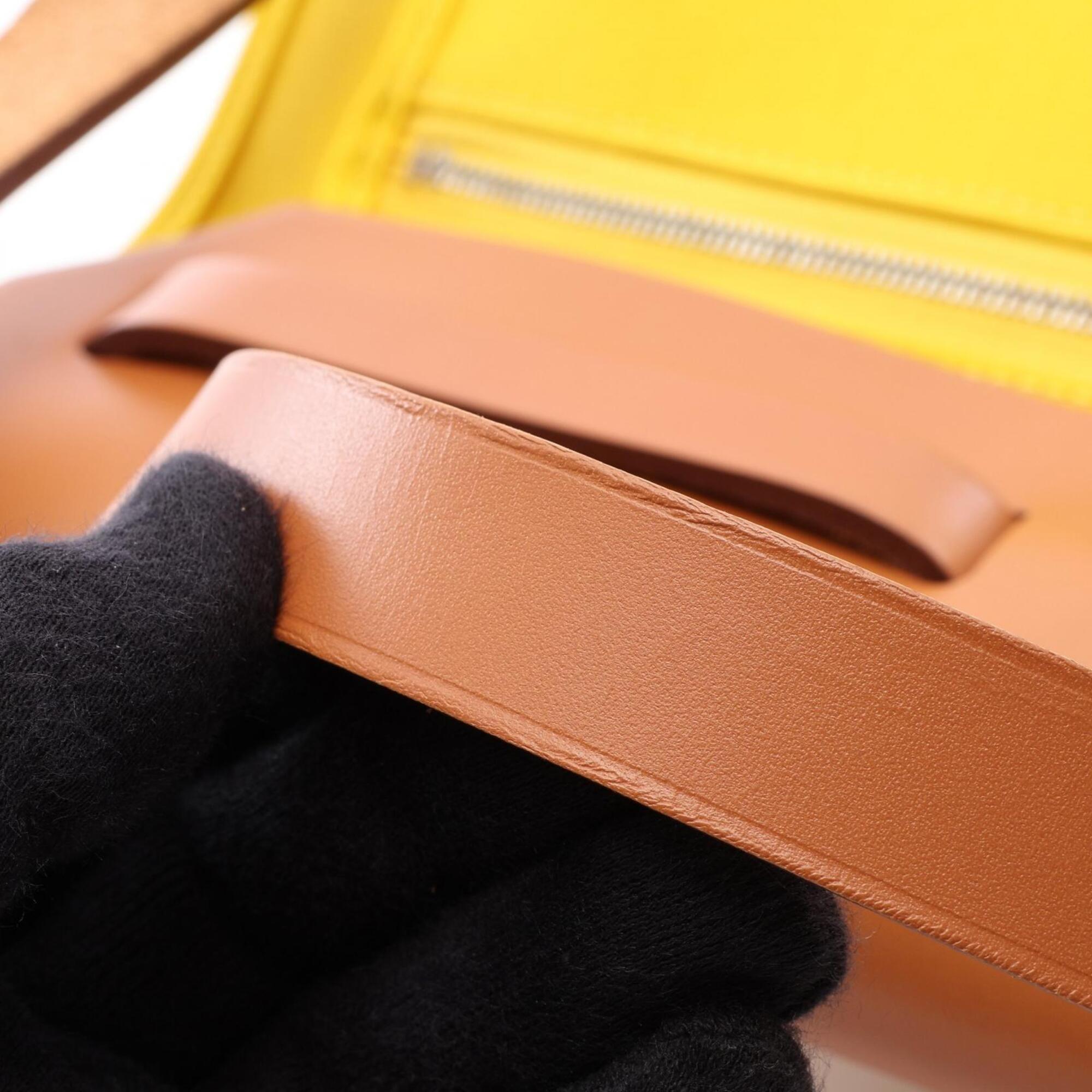 Hermes Brown Natural Yellow Canvas Leather Handbag (Pre-Owned)