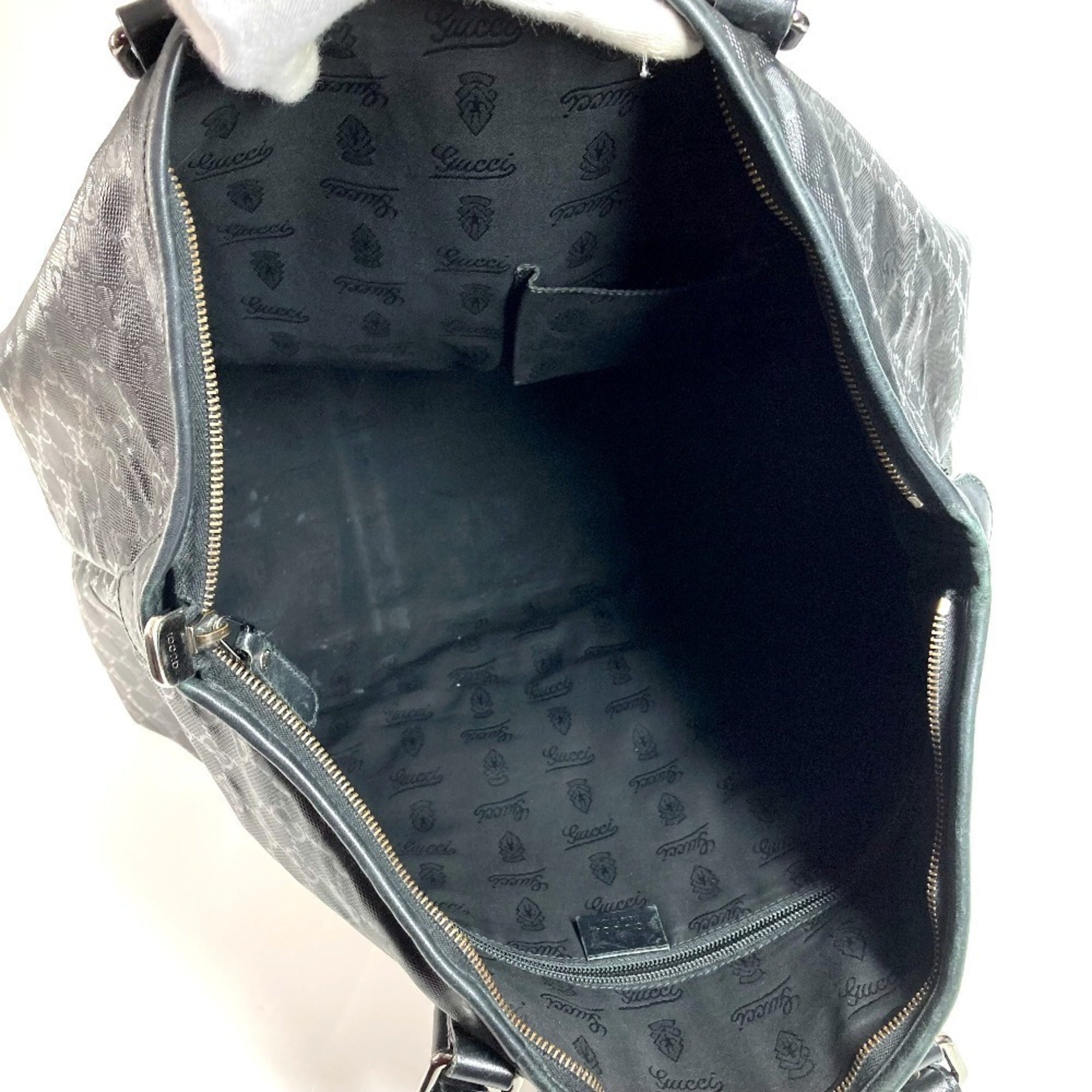 Gucci Gg Imprimé Black Leather Gg Imprimé Boston Bag Shoulder Bag Tote Bag (Pre-Owned)