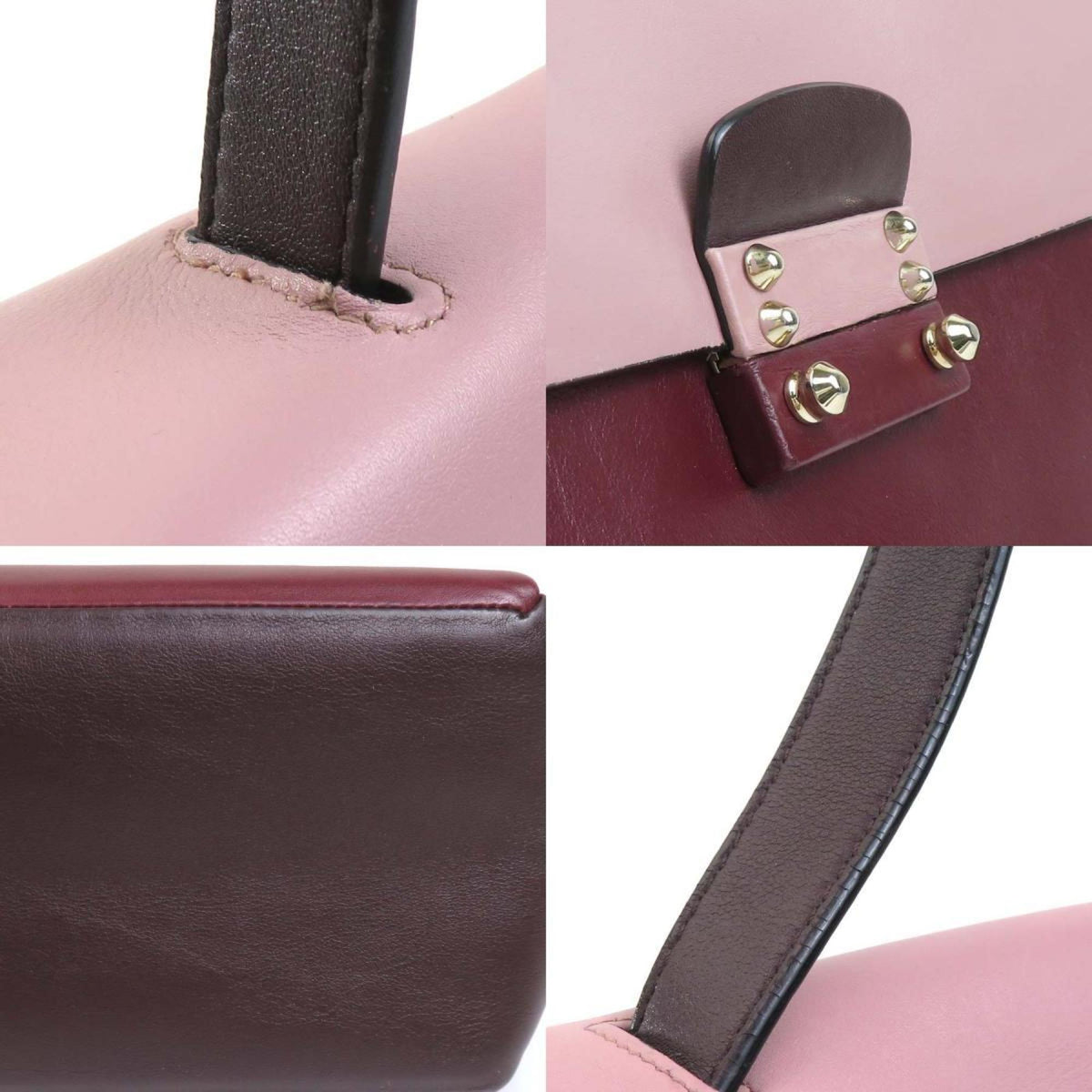 Valentino Garavani Burgundy Gray Pink Leather Handbag Shoulder Bag (Pre-Owned)