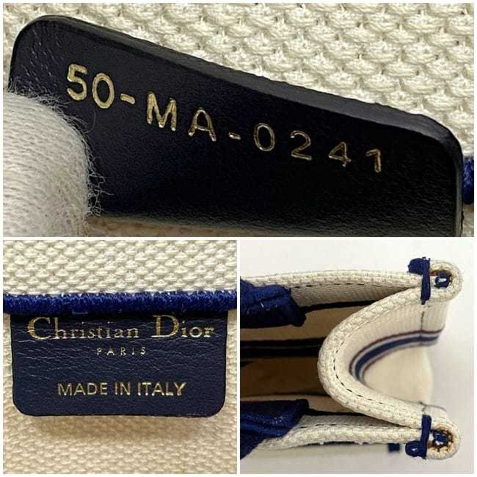 Christian Dior Navy Red Color White Canvas Handbag (Pre-Owned)