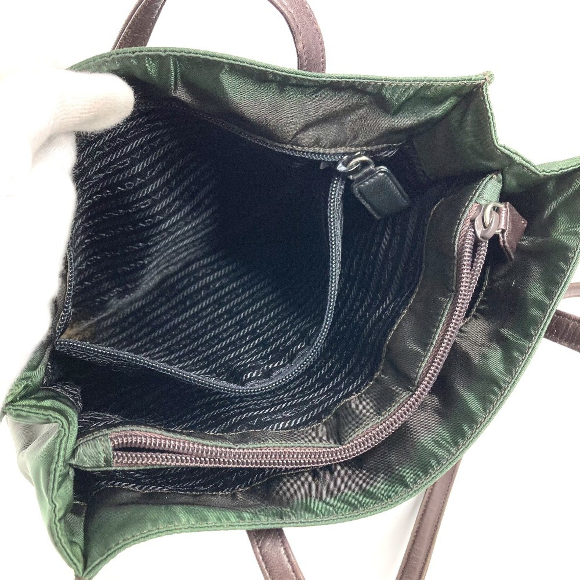 Prada Khaki Nylon Handbag Shoulder Bag Tote Bag (Pre-Owned)