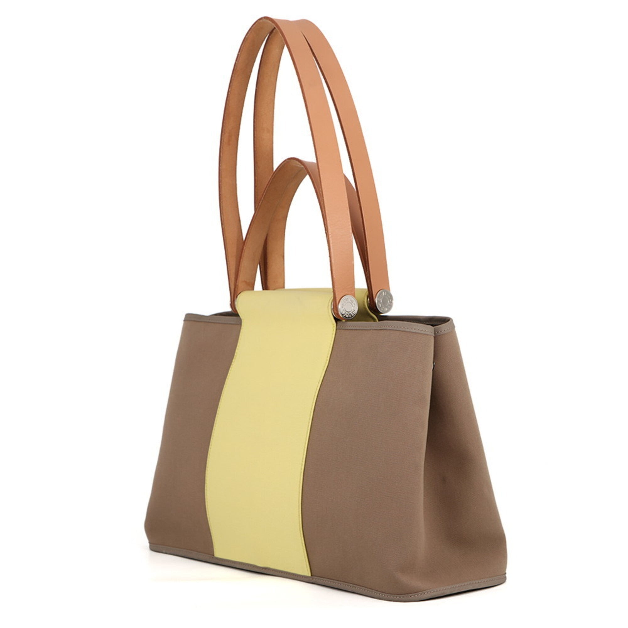 Hermes Cabag Etoupe Gray Yellow Toile Officier Leather Handbag Tote Bag (Pre-Owned)