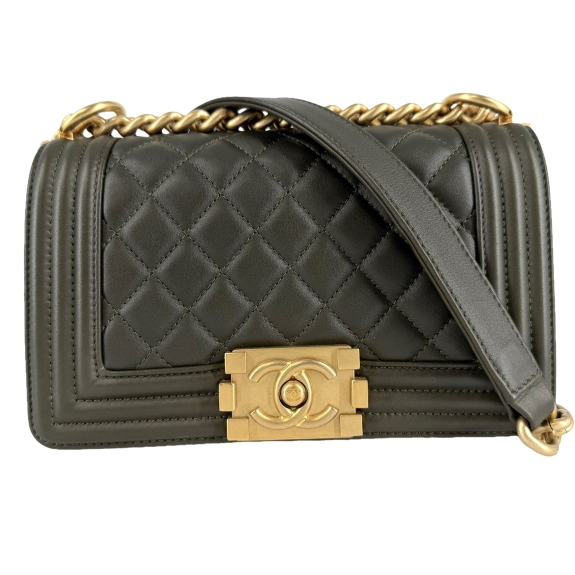 Chanel Khaki White Leather Shoulder Bag (Pre-Owned)