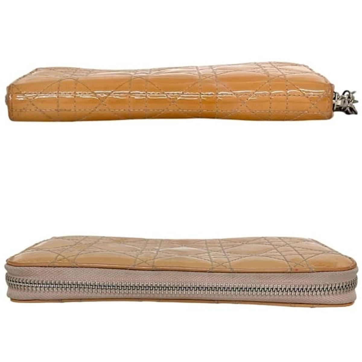 Christian Dior Beige Orange Patent Leather Leather Long Wallet (Bi-Fold) (Pre-Owned)