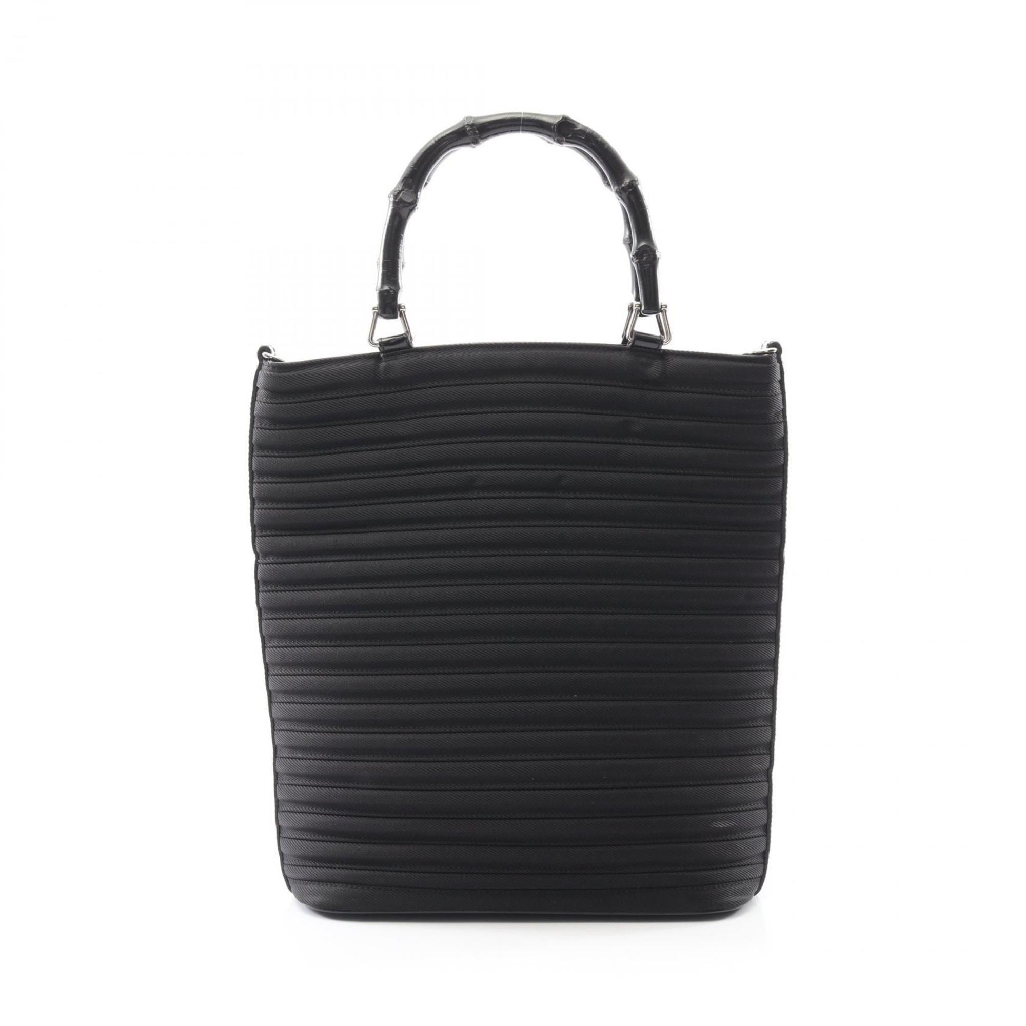 Gucci Black Leather Nylon Canvas Handbag (Pre-Owned)