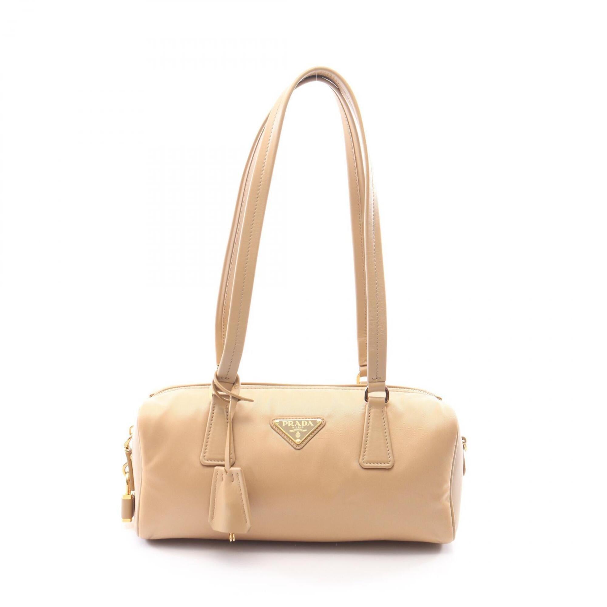 Prada Beige Nylon Leather Shoulder Bag (Pre-Owned)
