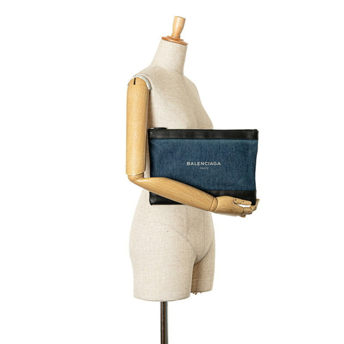 Balenciaga Black Denim Leather Clutch Bag (Pre-Owned)