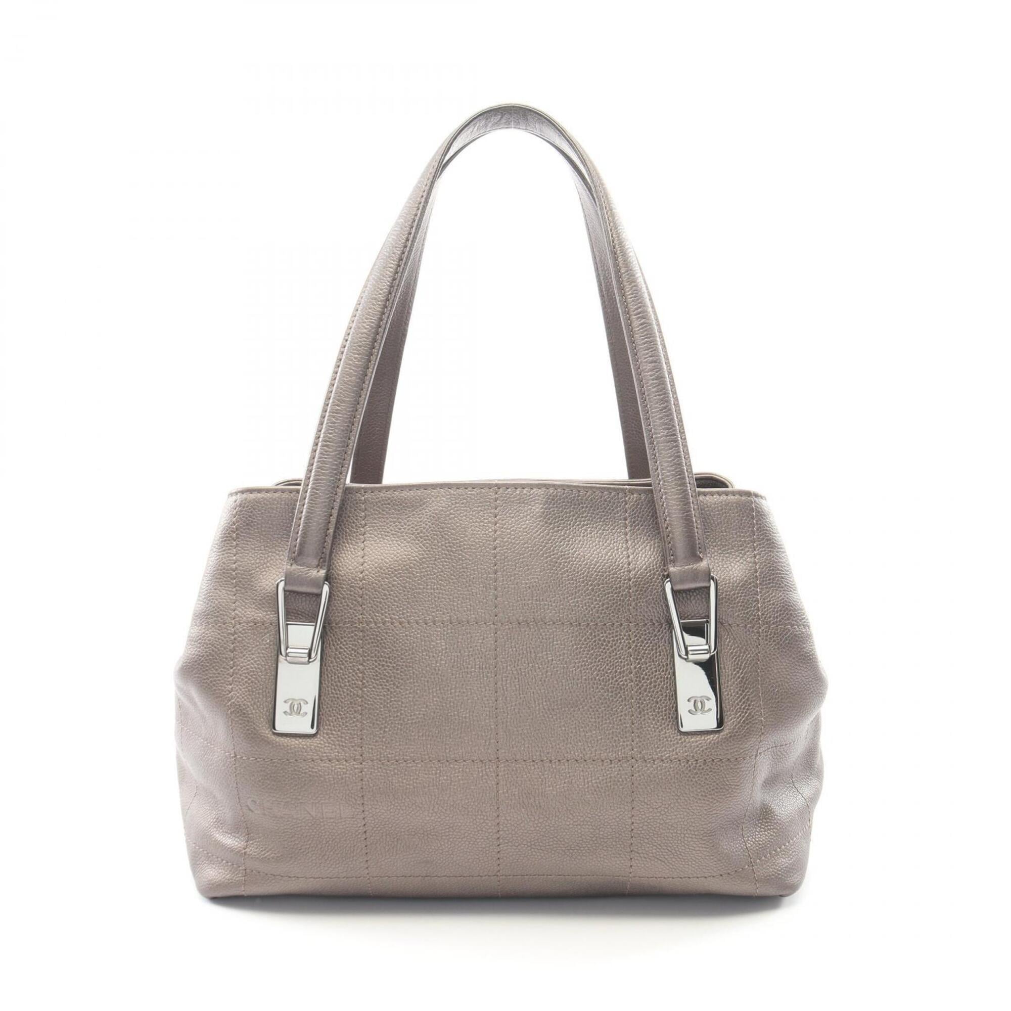Chanel Gray Grained Calfskin Handbag Tote Bag (Pre-Owned)