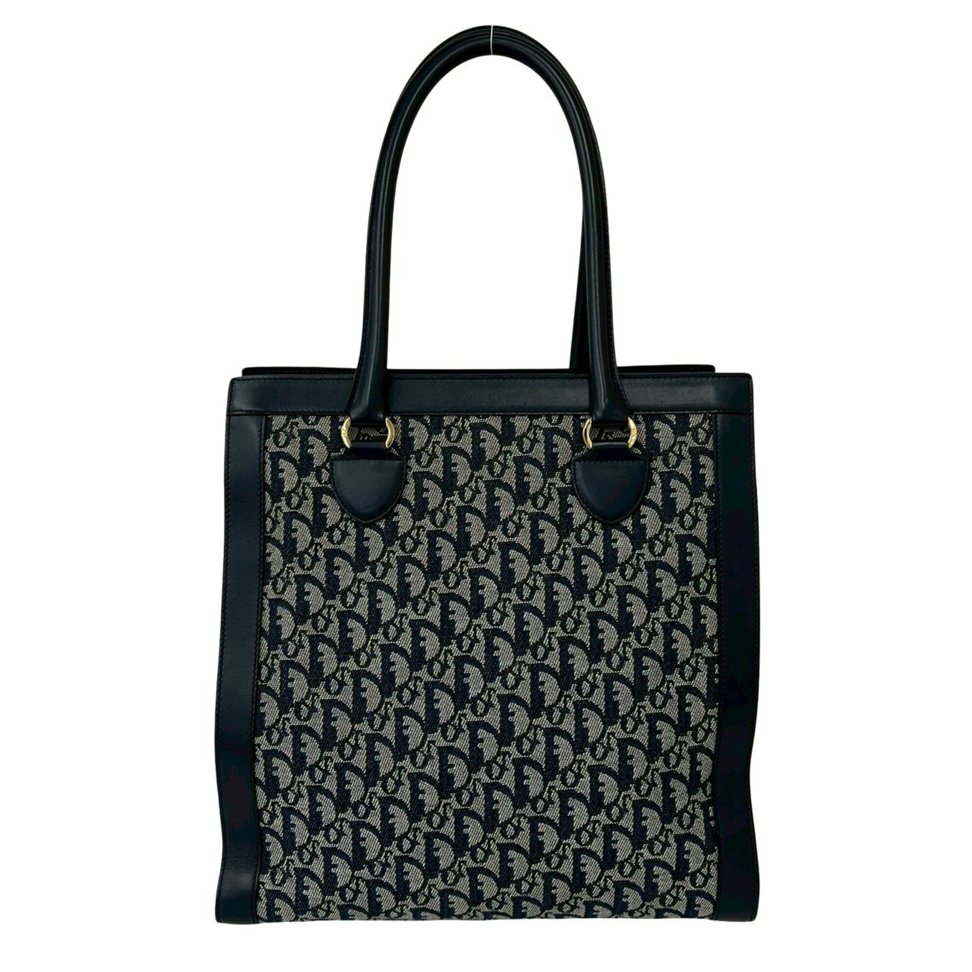 Christian Dior Navy Canvas Leather Handbag Tote Bag (Pre-Owned)
