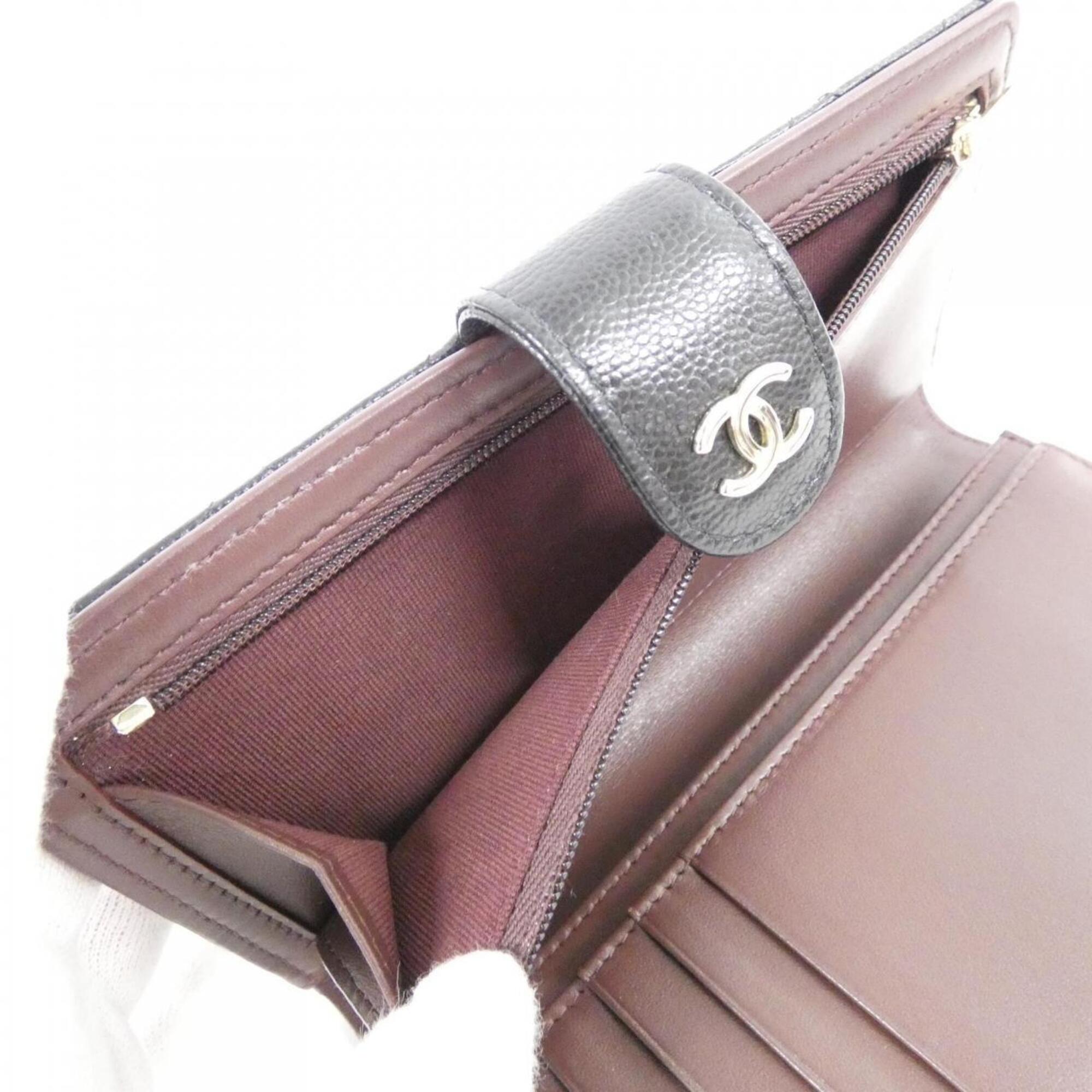 Chanel Black Grained Calfskin Long Wallet (Bi-Fold) (Pre-Owned)